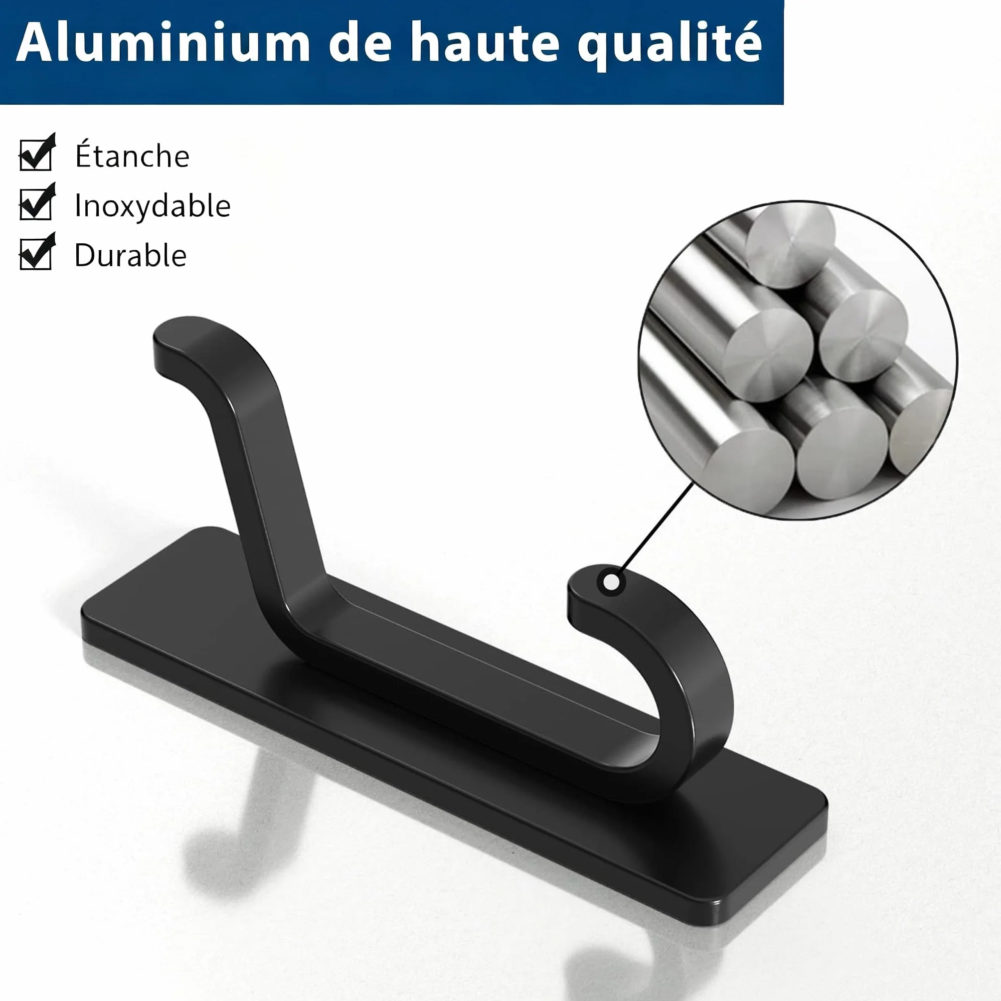 Pickpiff Porte Serviette Adhésif Mural Salle de Bain, Accroche Torchon Cuisine, Sans Percer, Etanche, Antirouille, Noir, 4 Pièces