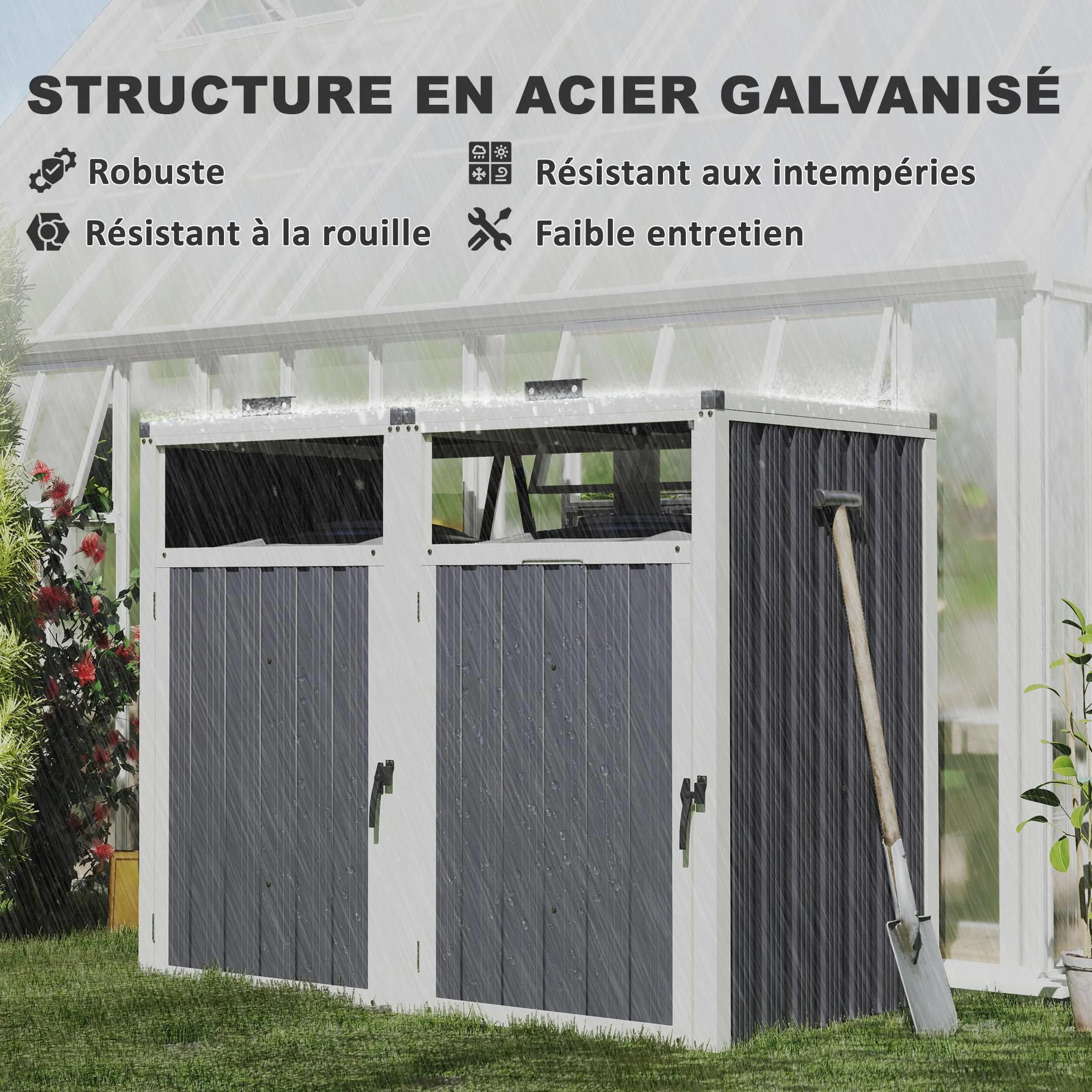 Outsunny Cache Poubelle extérieur 240L Acier galvanisé 146x81x122 cm Gris foncé