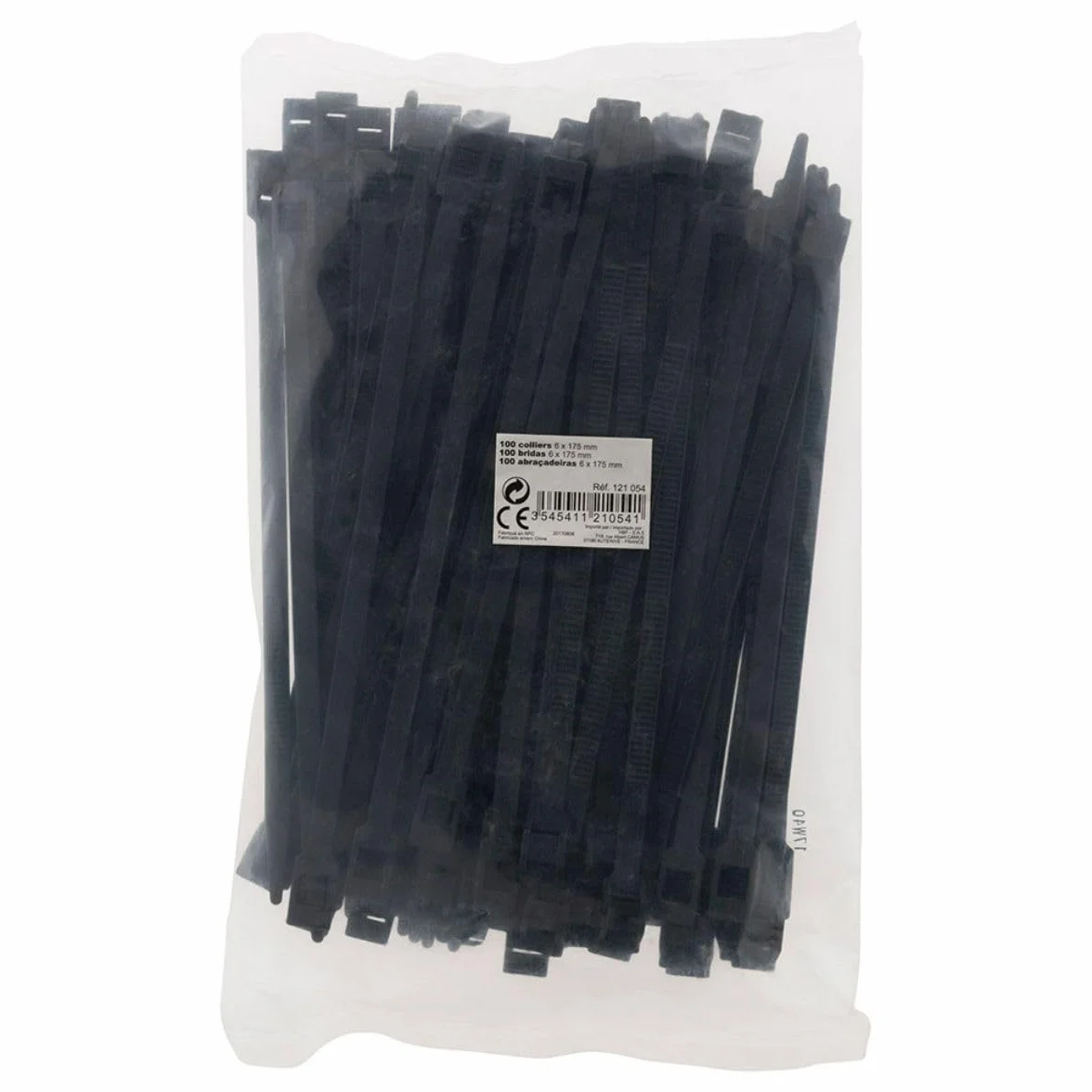 Lot de 100 colliers de câblage 6x 175mm Noir Zenitech