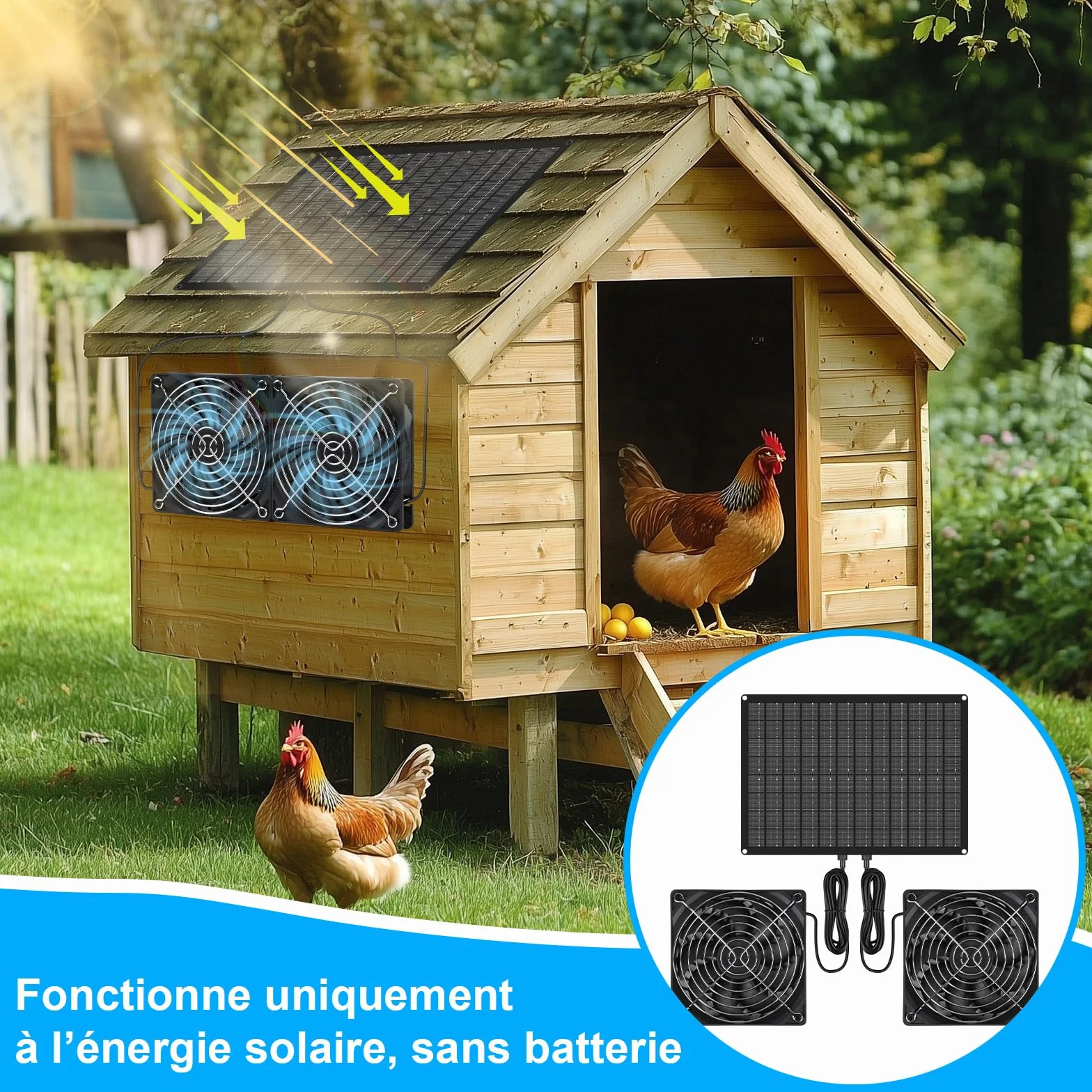 Ventilateur Solaire 15W Résistant aux Intempéries Double Ventilateur Extracteur d'air Solaire pour Serres