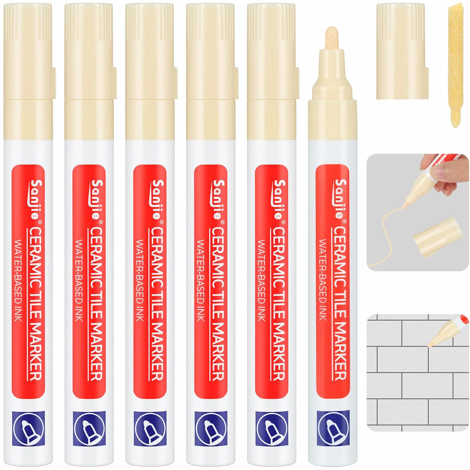Stylo Joint Carrelage Beige 6Pcs Imperméable Rénovateur Coulis Carrelages Cuisine Salle de Bain