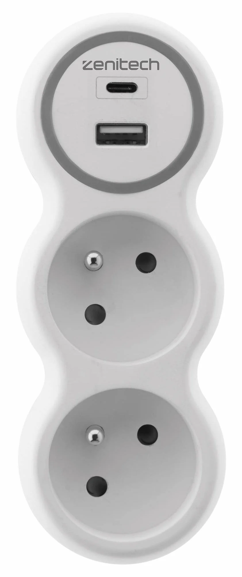Zenitech Prise 2x16A 2 ports USB A/C Blanc Gris
