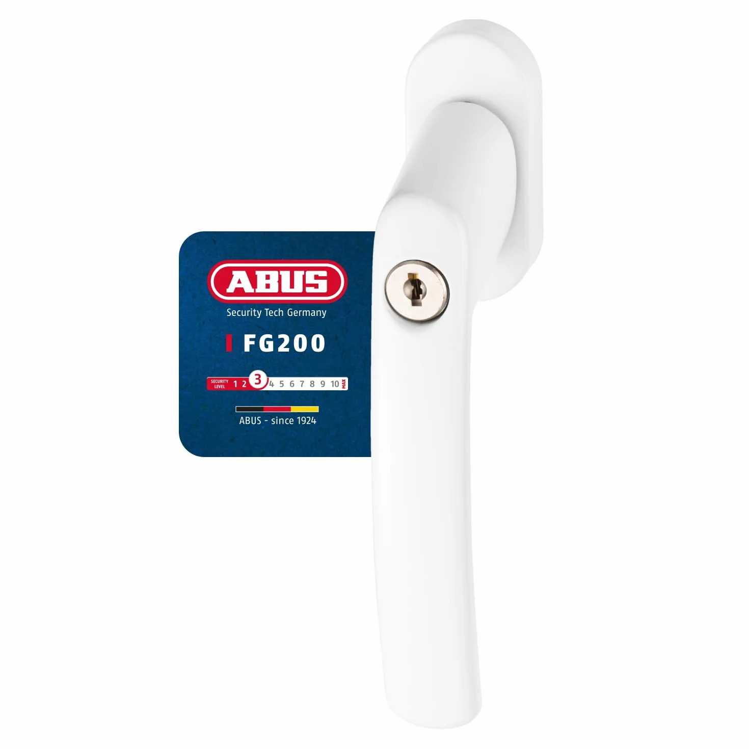 Abus Poignée de Fenêtre Verrouillable FG200 AB208 - Bouton avec Cylindre de Pression, Verrouillage Identique - Niveau de Sécurité 3 - Blanc