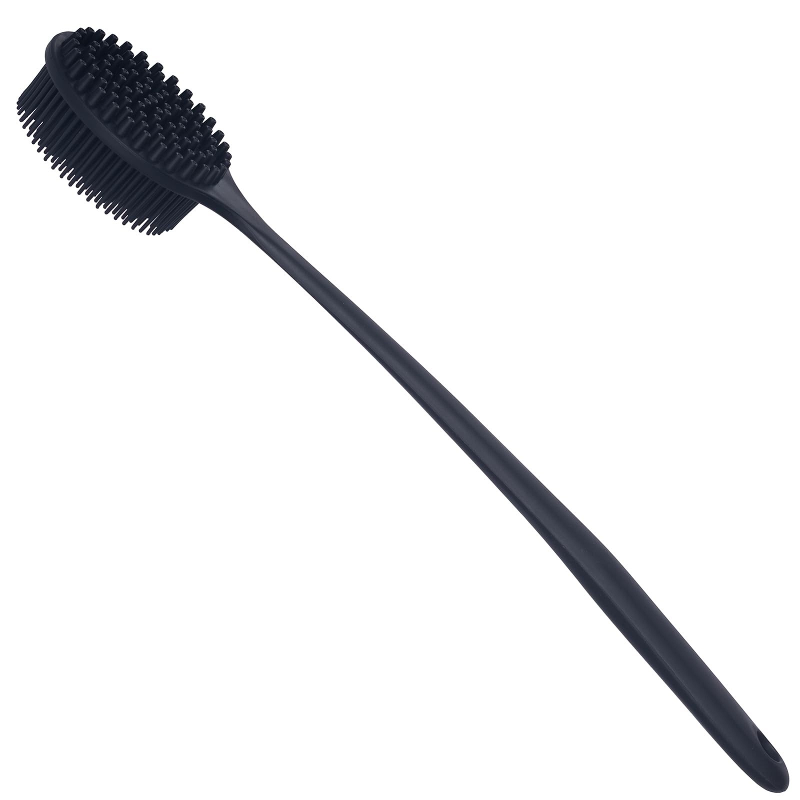 Soft Silicone Back & Body Brush with Extended Handle, Black