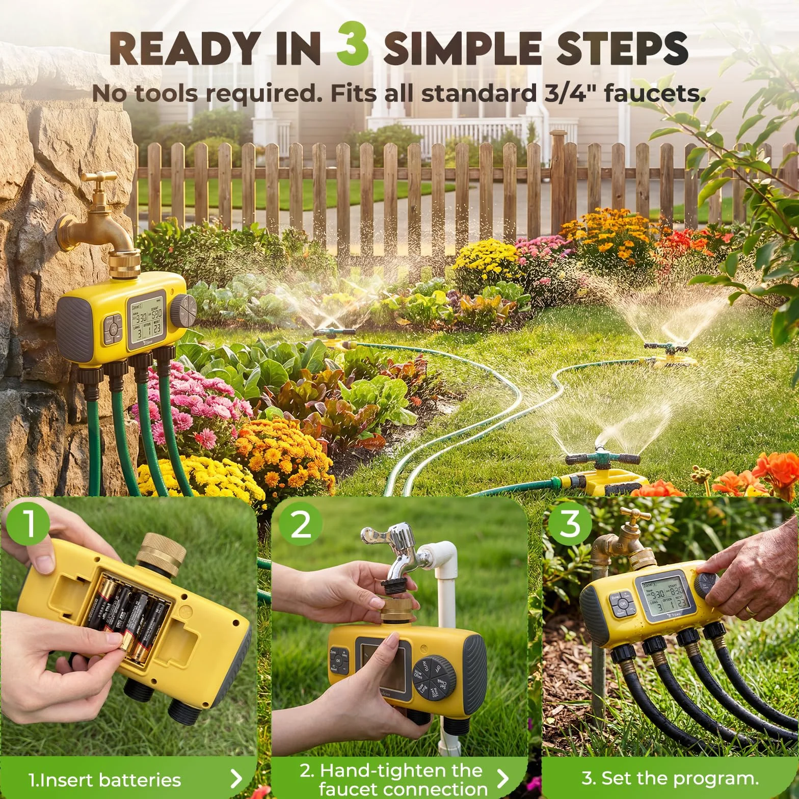 Programmateur Arrosage Automatique AVCE 4 Zone Écran LCD Minuteur Jardin