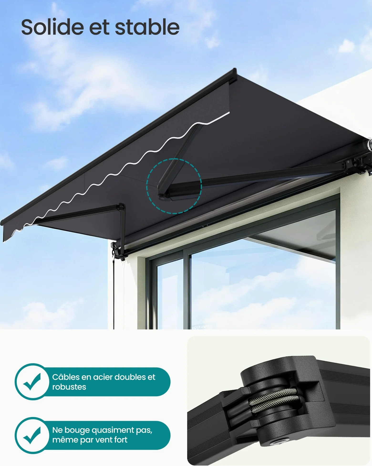 SONGMICS Store Banne Rétractable, Store Manuel avec Manivelle, Protection Solaire pour Balcon, Jardin, UPF 50+, Alliage d’Aluminium, Réglable, 300 x 250 cm, Gris GSA306GZ01