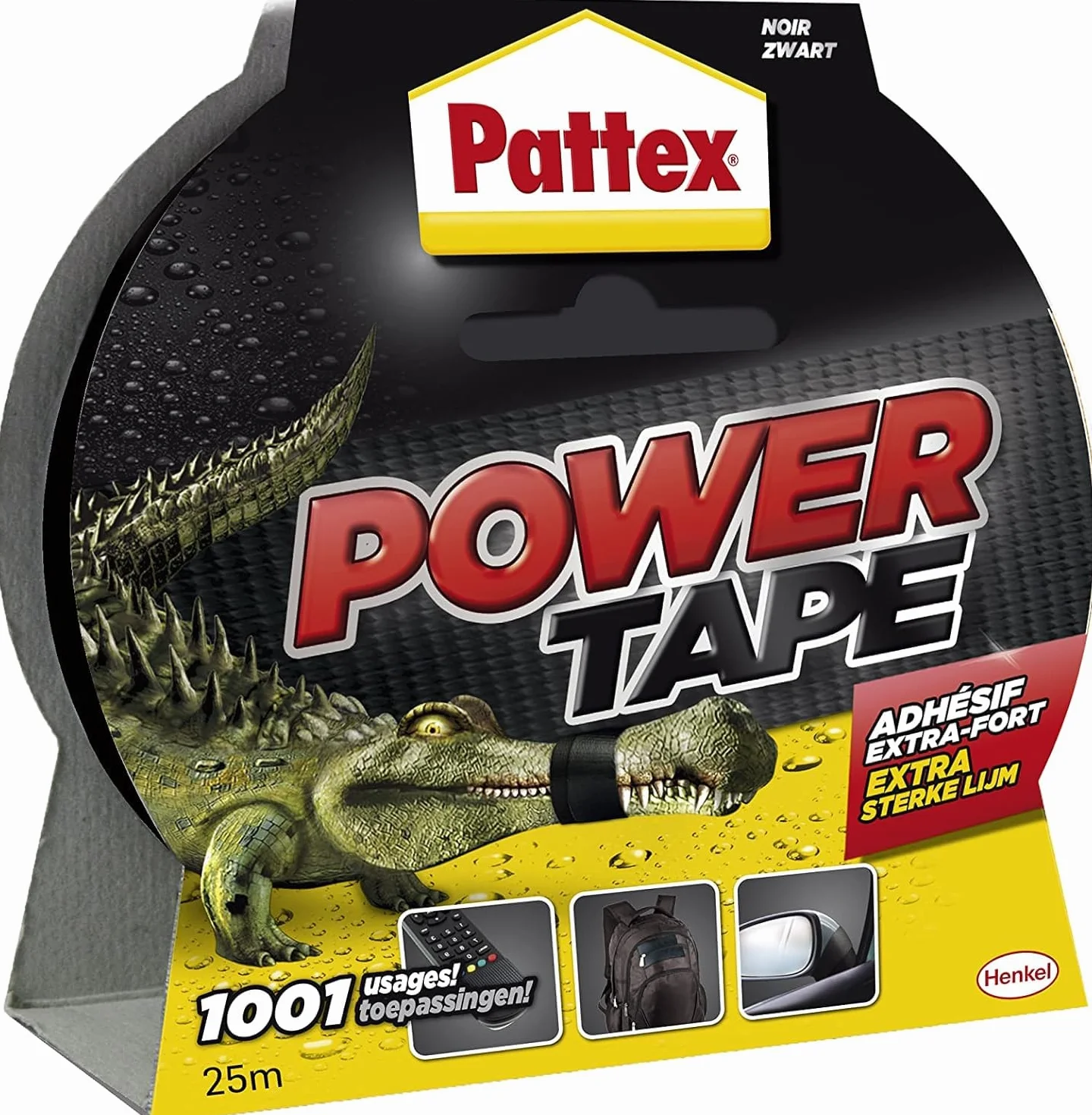 Pattex Power Tape extra-fort noir 25 m – Bande adhésive toilée tous supports étanche charges lourdes