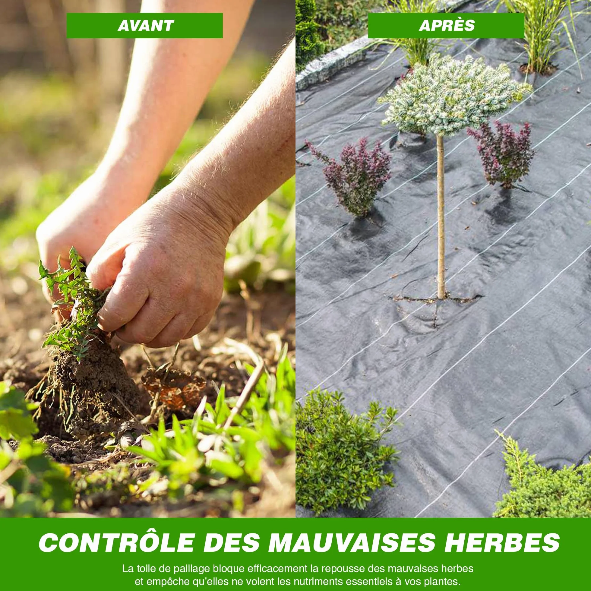 Bâche géotextile GroundMaster 4m x 10m résistante contre les mauvaises herbes