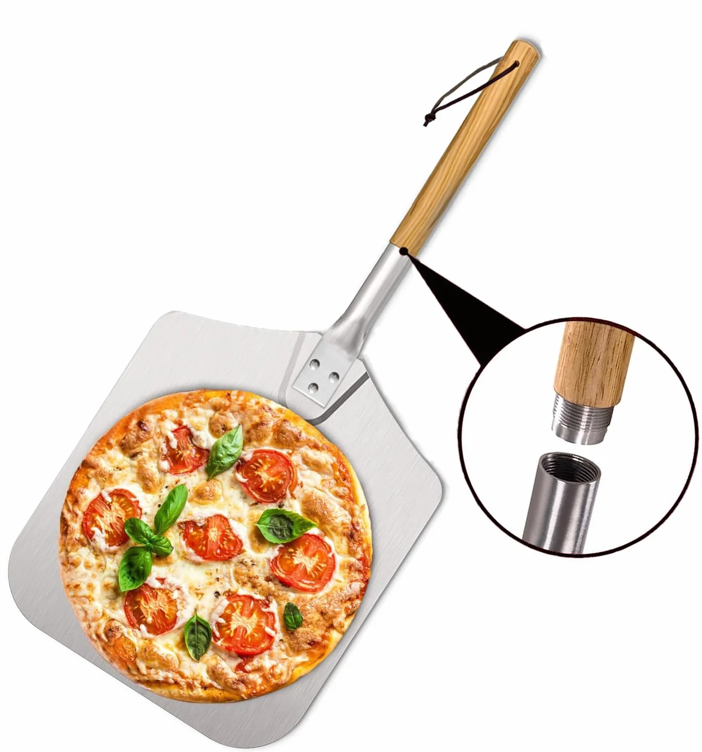 Pelle à Pizza Professionnelle Aluminium Anodisé 31x33 cm Poignée Bois Massif