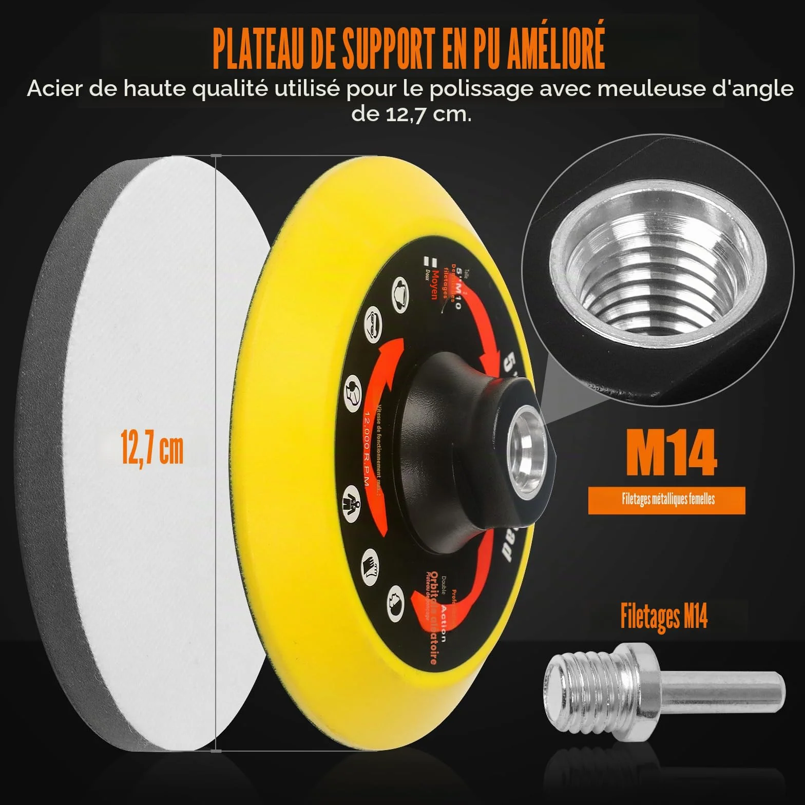 Disque abrasif 125mm filetage M14 80 pièces grain 40-600 pour meuleuse d'angle