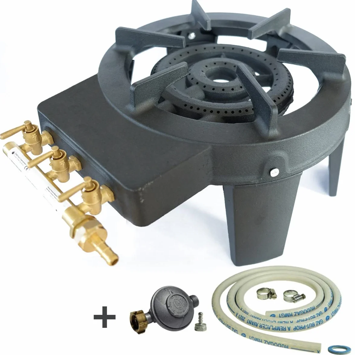Rechaud Gaz Fonte 9.8 kW 4 Pieds 3 Robinets Cuisson Extérieure Camping