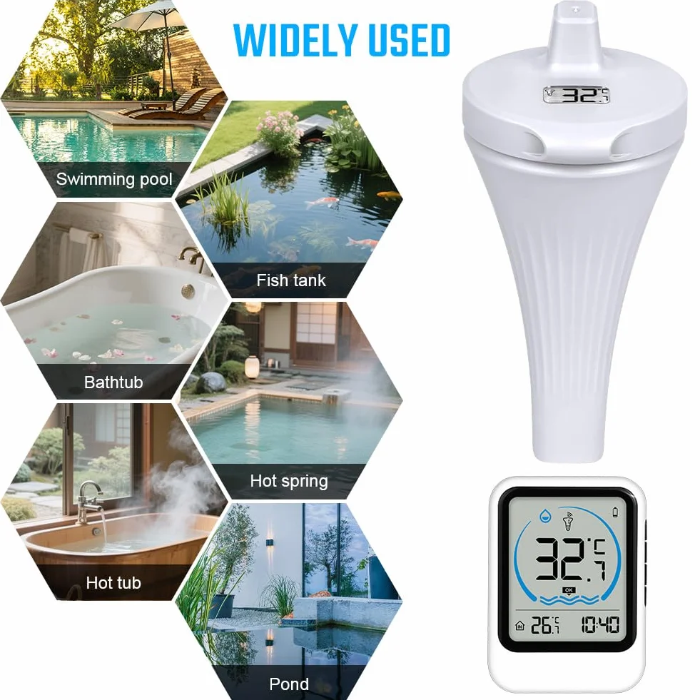 OFFCUP Thermomètre Piscine Flottant Sans Fil IP67 Étanche Numérique Intérieur Extérieur