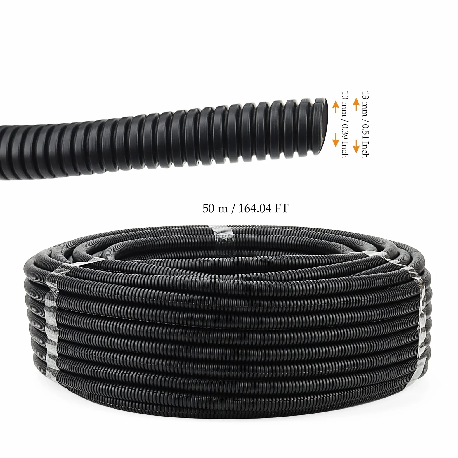 Gaine Electrique Exterieur Annelée Fendue 50m ID 10mm x OD 13mm Tuyau Ondulé Flexible Noir