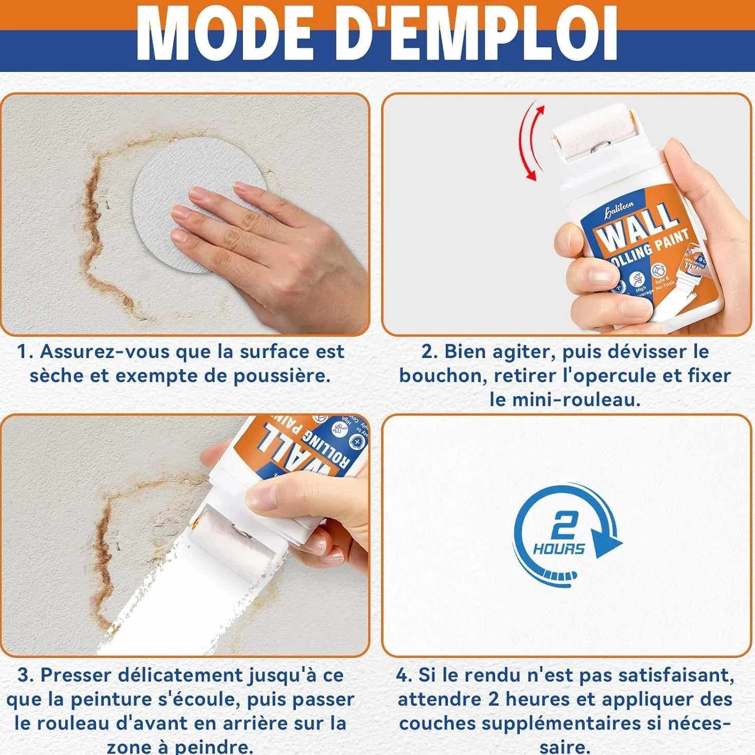 Peinture Blanche Mur et Plafond à Base d'Eau Séchage Rapide 100ml