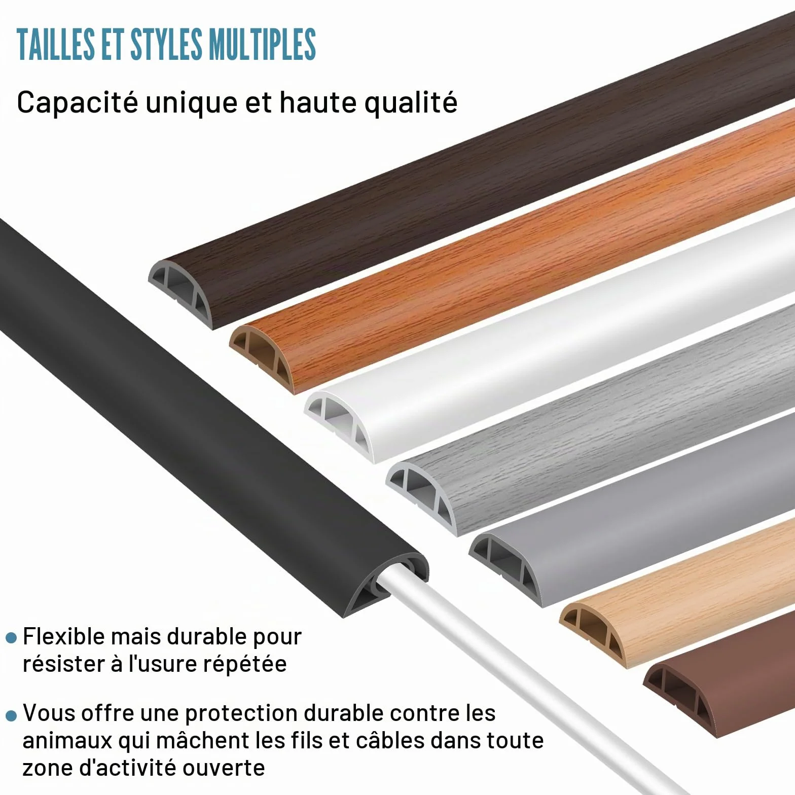 Passe-câbles autocollant 3 m PVC flexible Protection câbles Prévention trébuchements Blanc