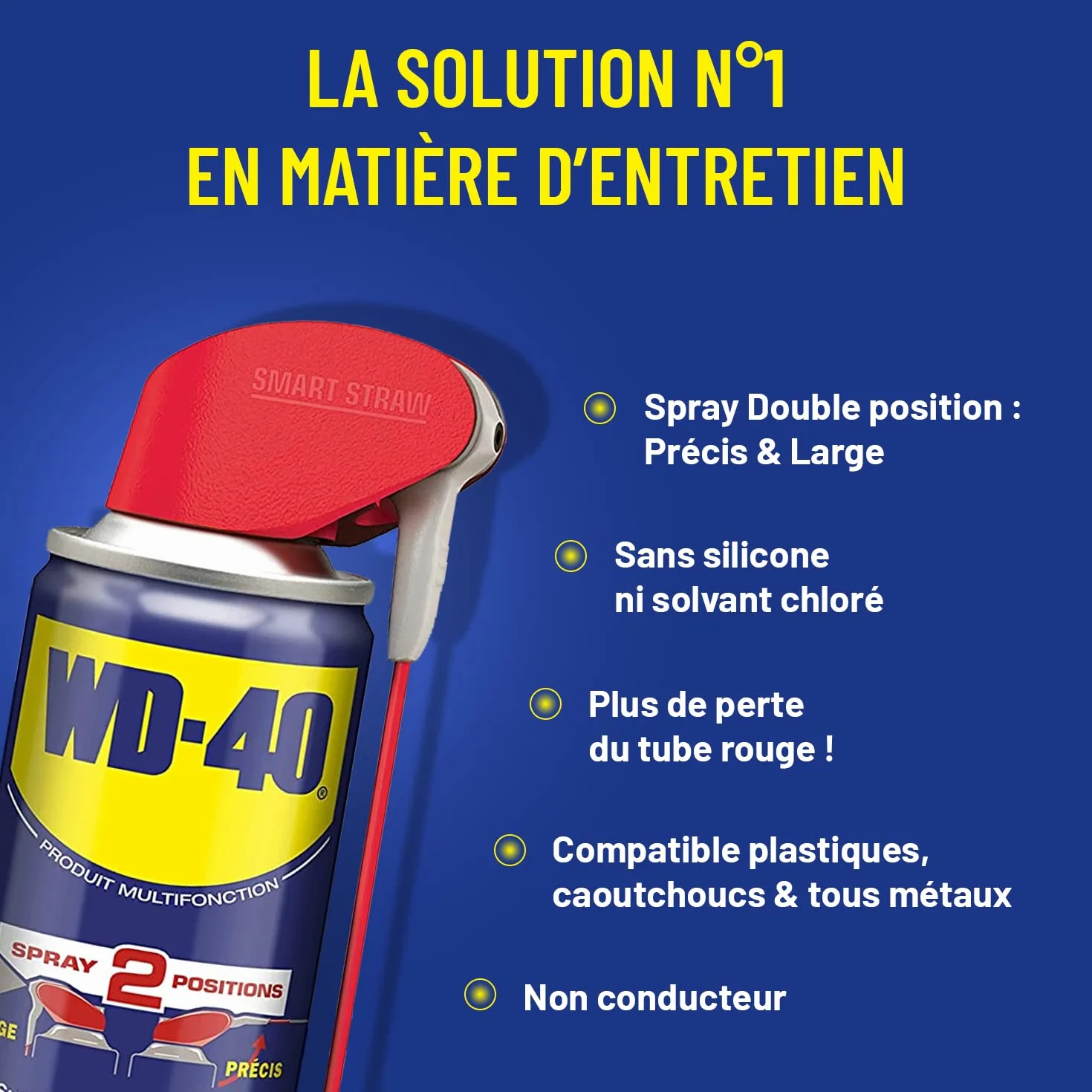 WD-40 Spray Multifonction Double Position 200 ML, sans silicone, non conducteur