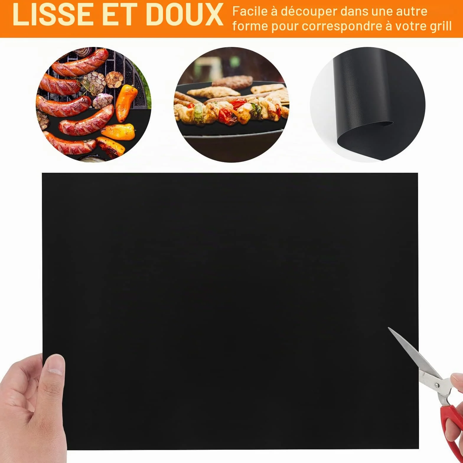 Tapis de Cuisson Barbecue 50x40 cm Set de 5 Grille BBQ Mats Anti-Adhérent Réutilisable