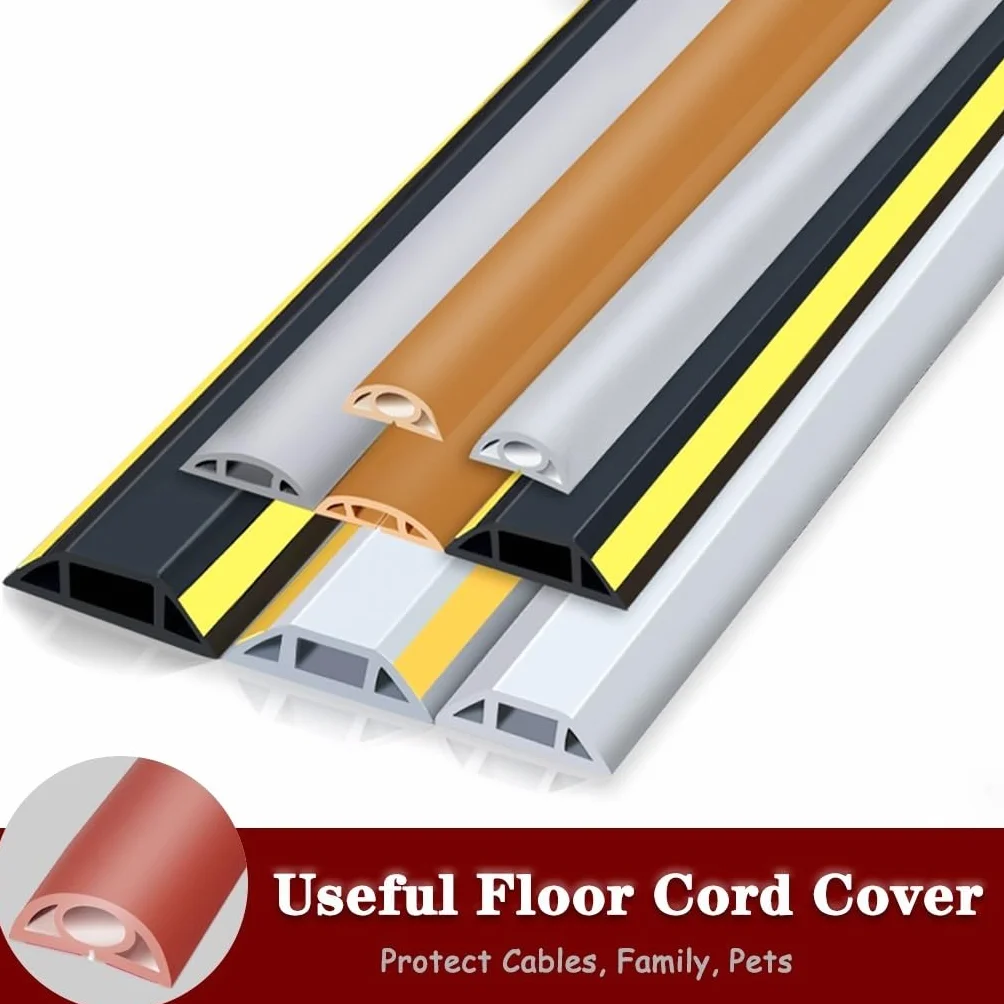 Passe Câble Sol PVC 2 cm Cache-câble Plancher Facile à Installer Light Brown 3.3 ft