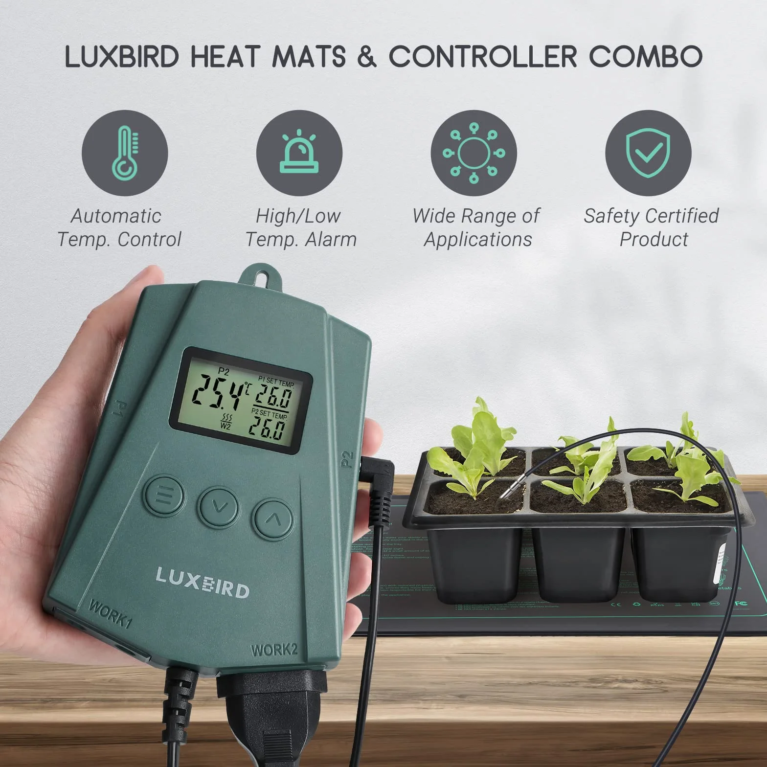 Luxbird Tapis Chauffants pour Semis avec Thermostat Numérique 21W - Chauffage Uniforme pour Germination, Serre et Plantes d’Intérieur