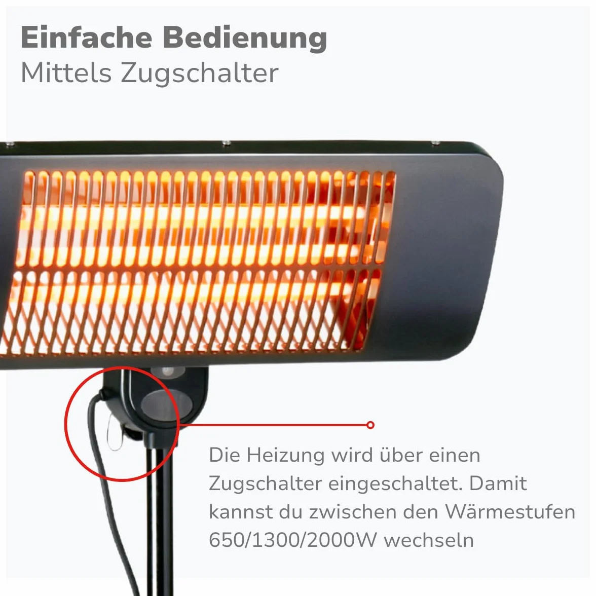 Alpina Chauffage de Terrasse 2000W 3 Niveaux IP24 Lampe Infrarouge Noir
