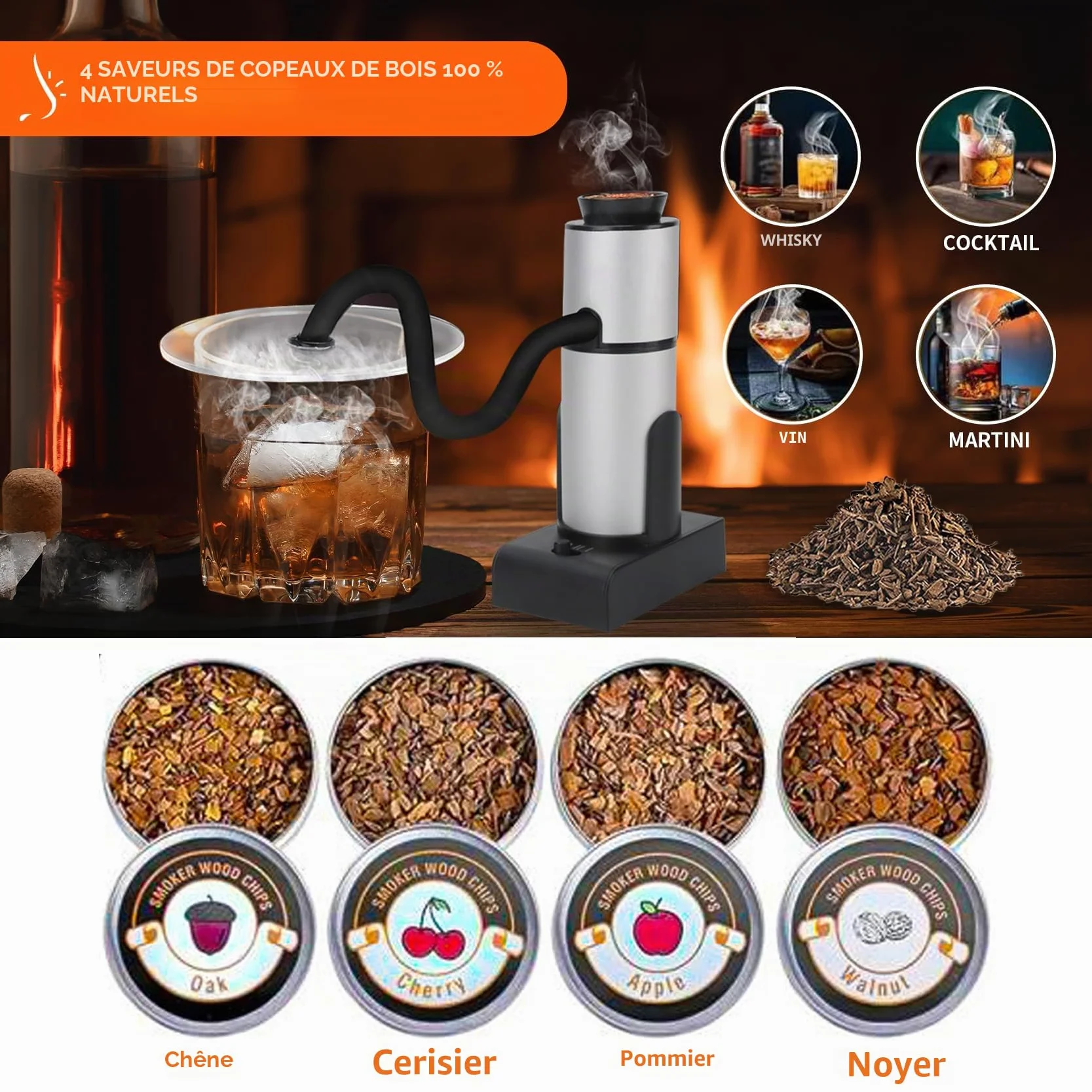 Fumoir à Aliments en Bois Portable avec Copeaux de Bois pour Viande, Saumon, Fromage, Barbecue