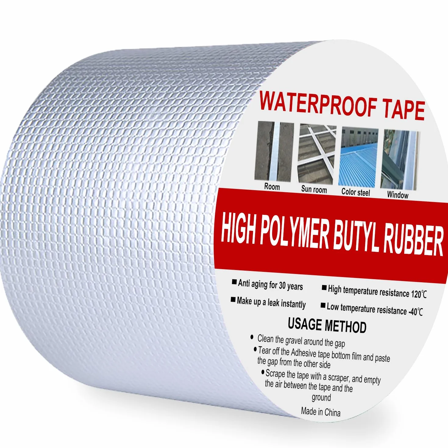 Bande Etancheite Toiture Butyle 100mm x 5m Autocollante Fissure Surface Rouleau Bitume Réparer Toit Imperméable