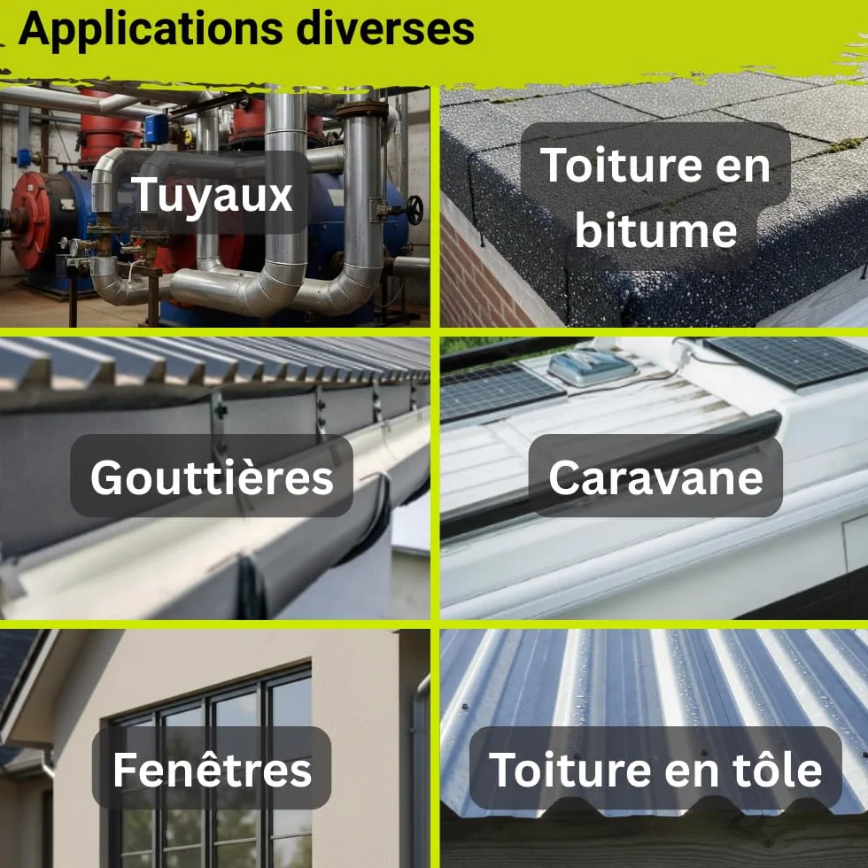 Ruban butyle aluminium autocollant 5cm x 10m étanche pour toiture gouttière solin anti-fuite UV temps extrêmes