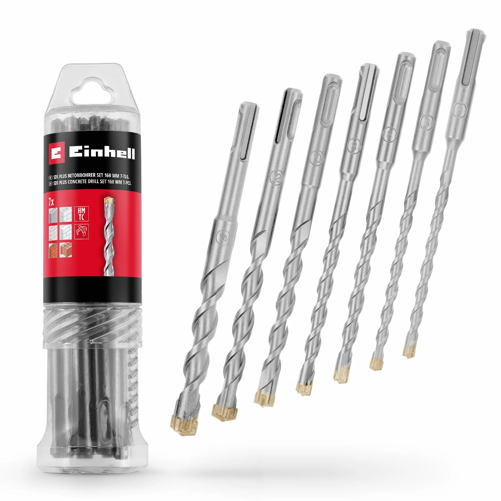 Original Einhell 7 pièces SDS Plus foret marteau 160 mm acier à outils 40Cr plaquette métal dur quatre tranchants