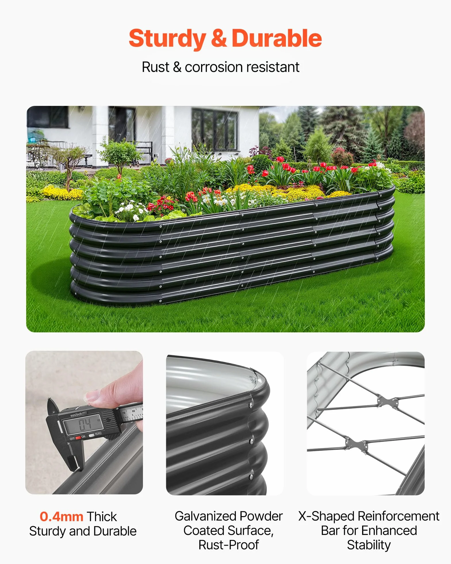 VEVOR Potager Surélevé Métal 200x60x42 cm Carré Galvalume Lit de Jardin Ovale Bac de Jardinage Fond Ouvert Gris Foncé