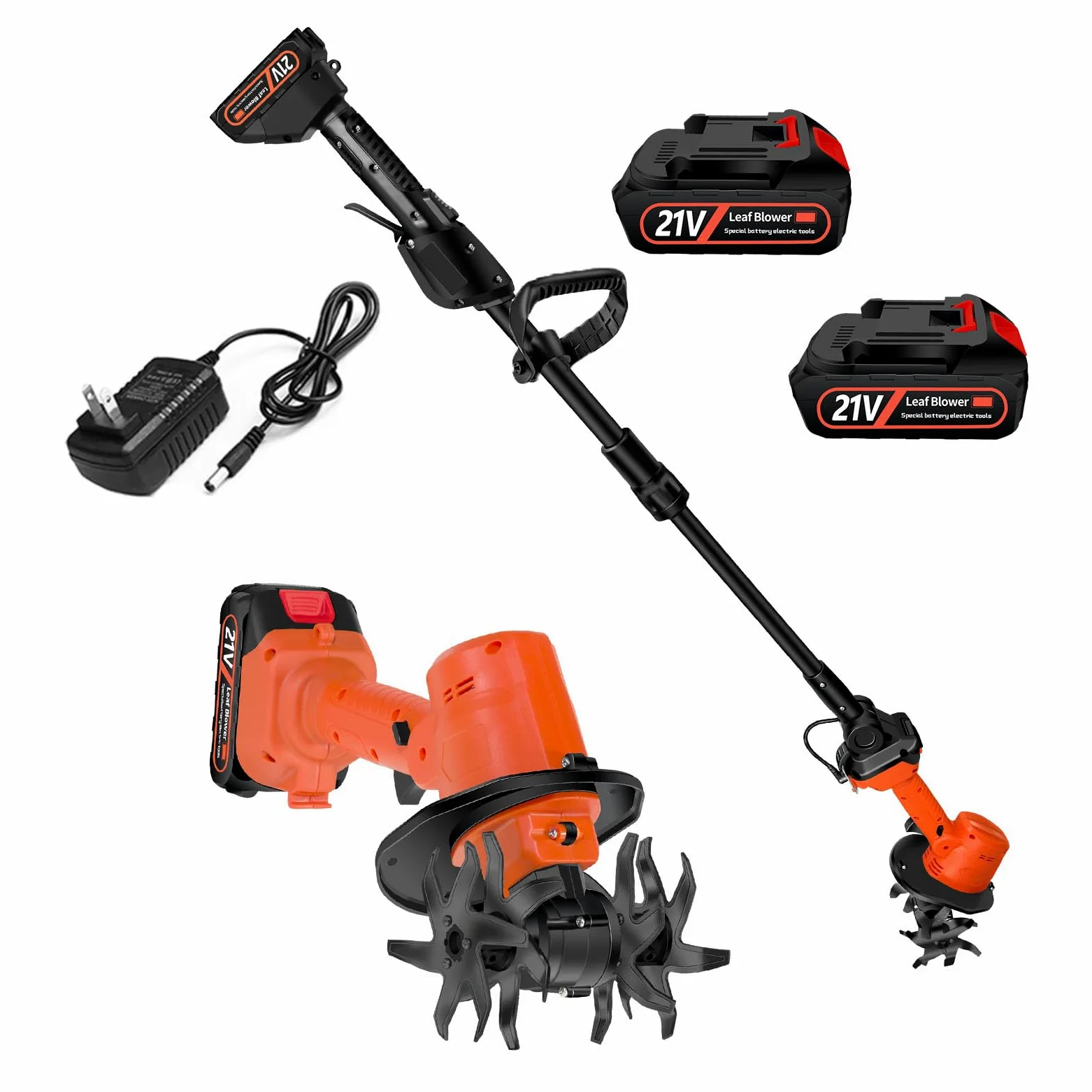 Motobineuse Électrique Sans Fil, 21V Motoculteur Portable avec Batterie et Charge, 235 RPM, Manche Amovible, Largeur/Profondeur de Travail 10/10 cm, Cultivateur pour Yard, Culture du Sol (2 Batteries)