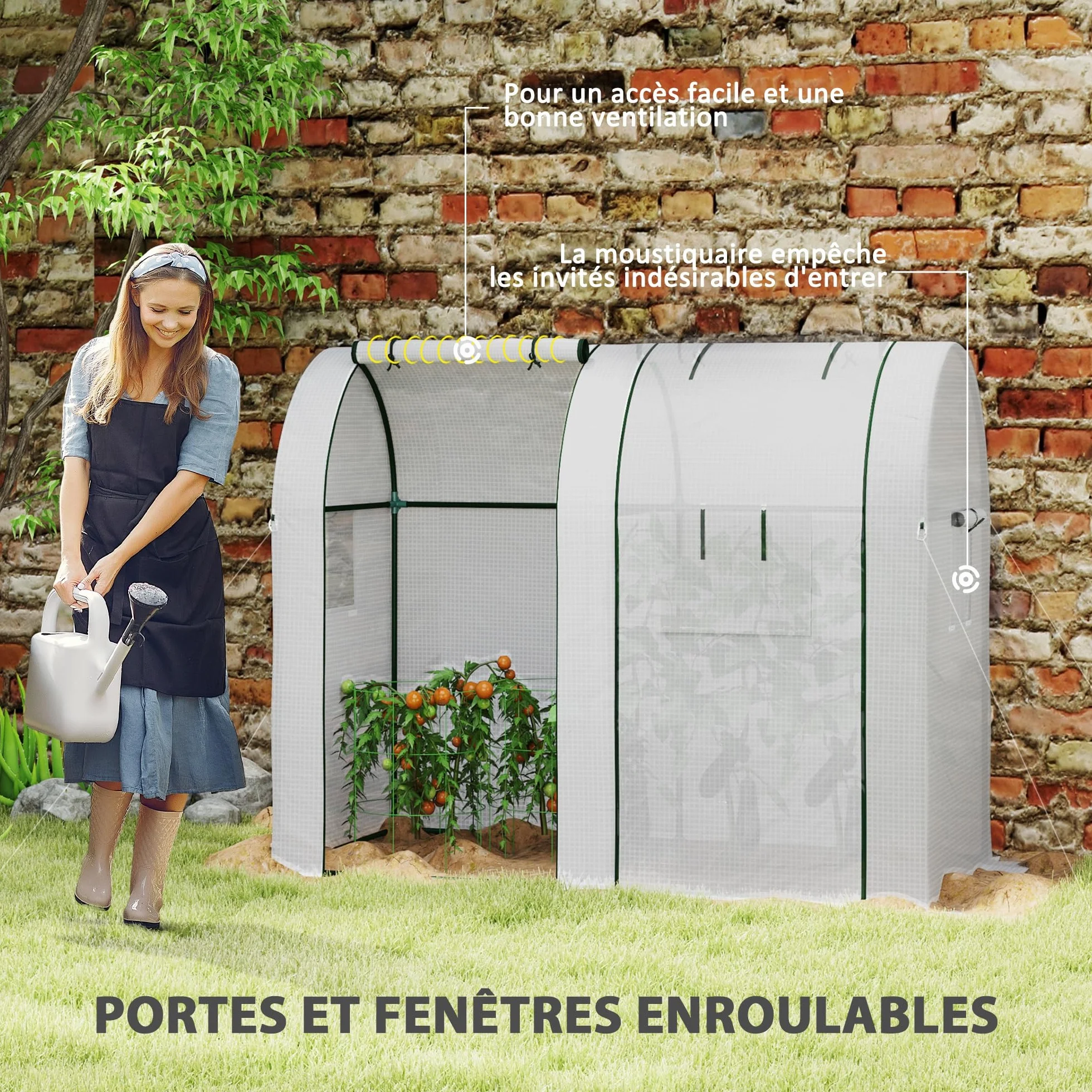 Outsunny Serre de Jardin 1,8 m² Acier PE Haute densité Anti-UV Blanc