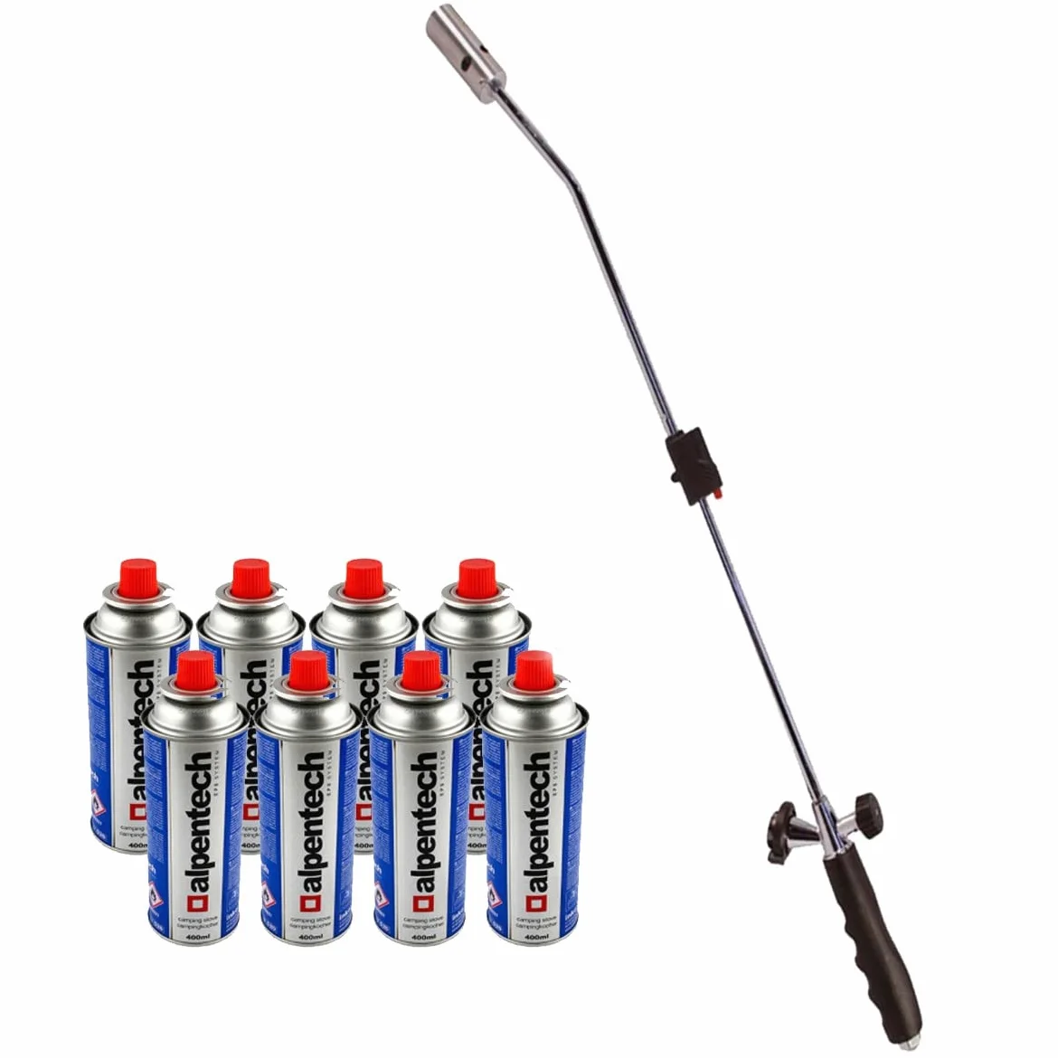ALPENTECH - Desherbeur thermique piezo Chalumeau gaz + 8 Recharges Desherbant thermique Brule herbes Torche de jardin