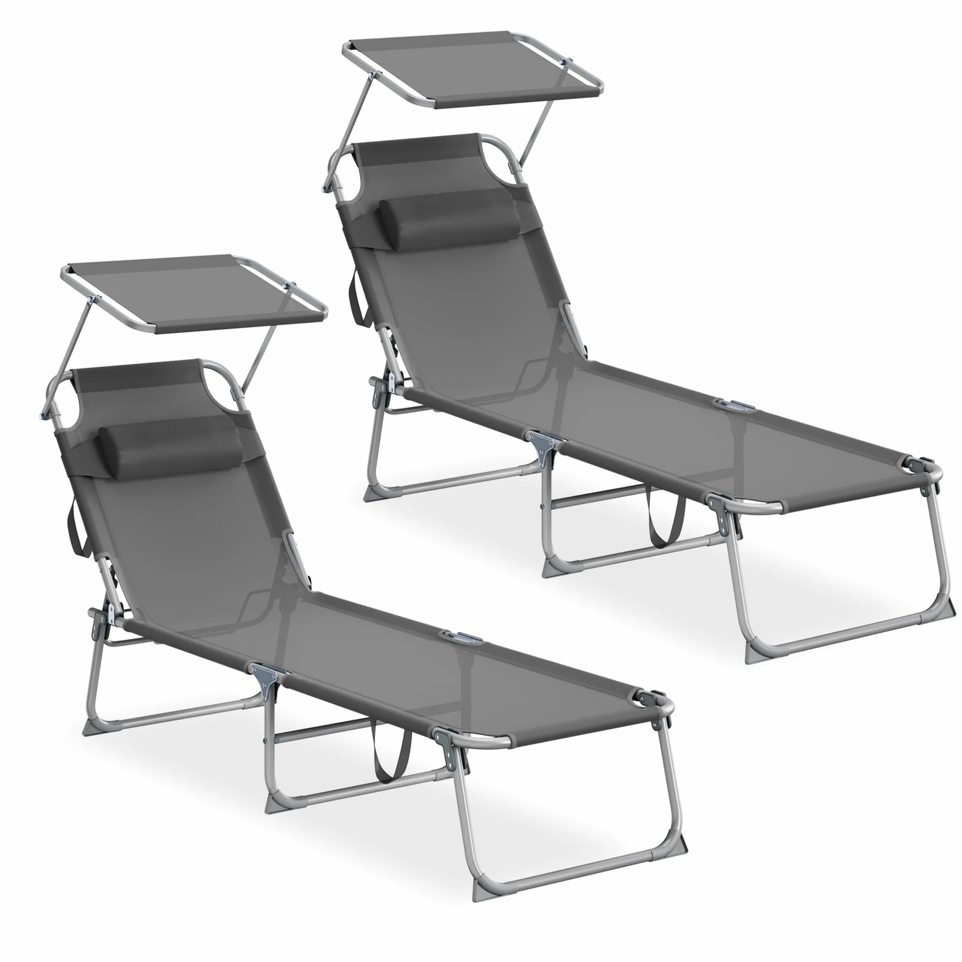 SONGMICS Lot de 2 Chaises Longues Pliantes 189 x 53 x 28,5 cm Transats Jardin Dossier Réglable Gris