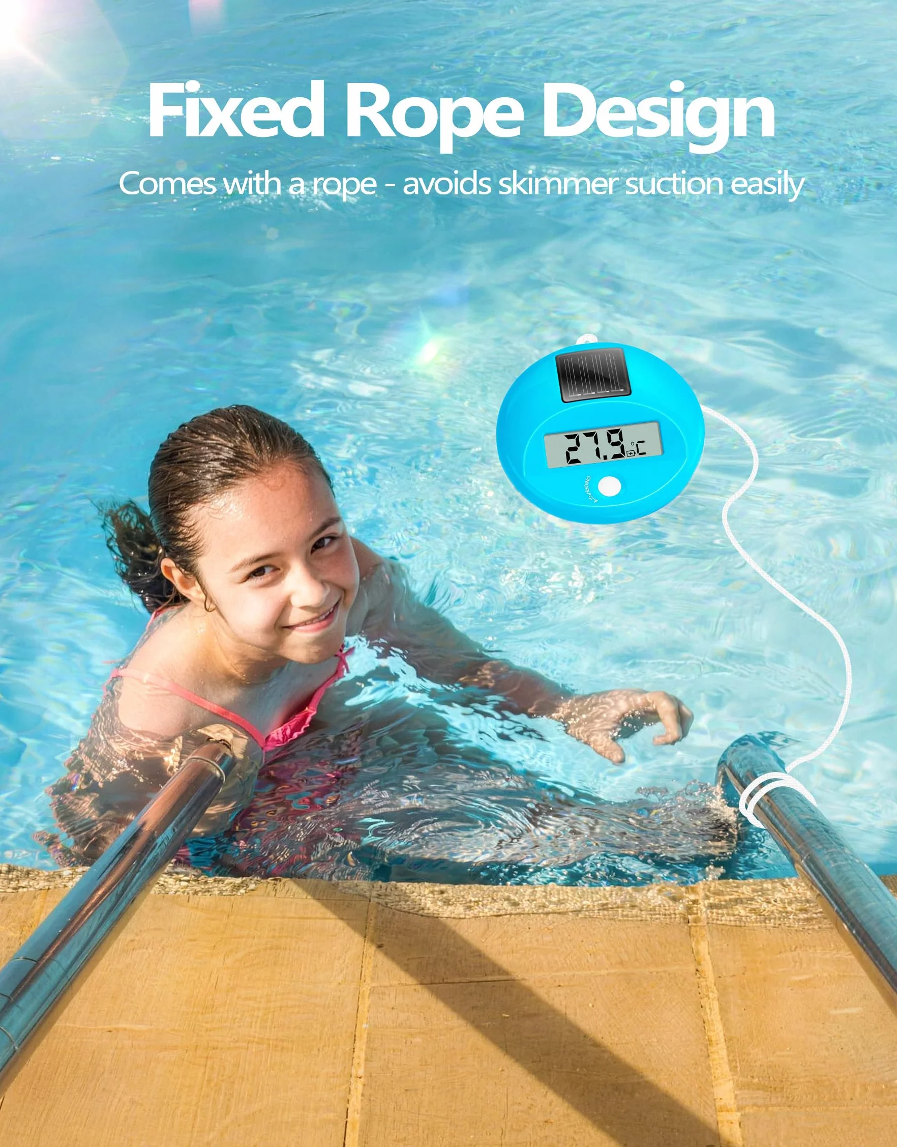 PoolLeader Thermomètre Piscine Flottant Numérique IP68 Grand Écran LCD