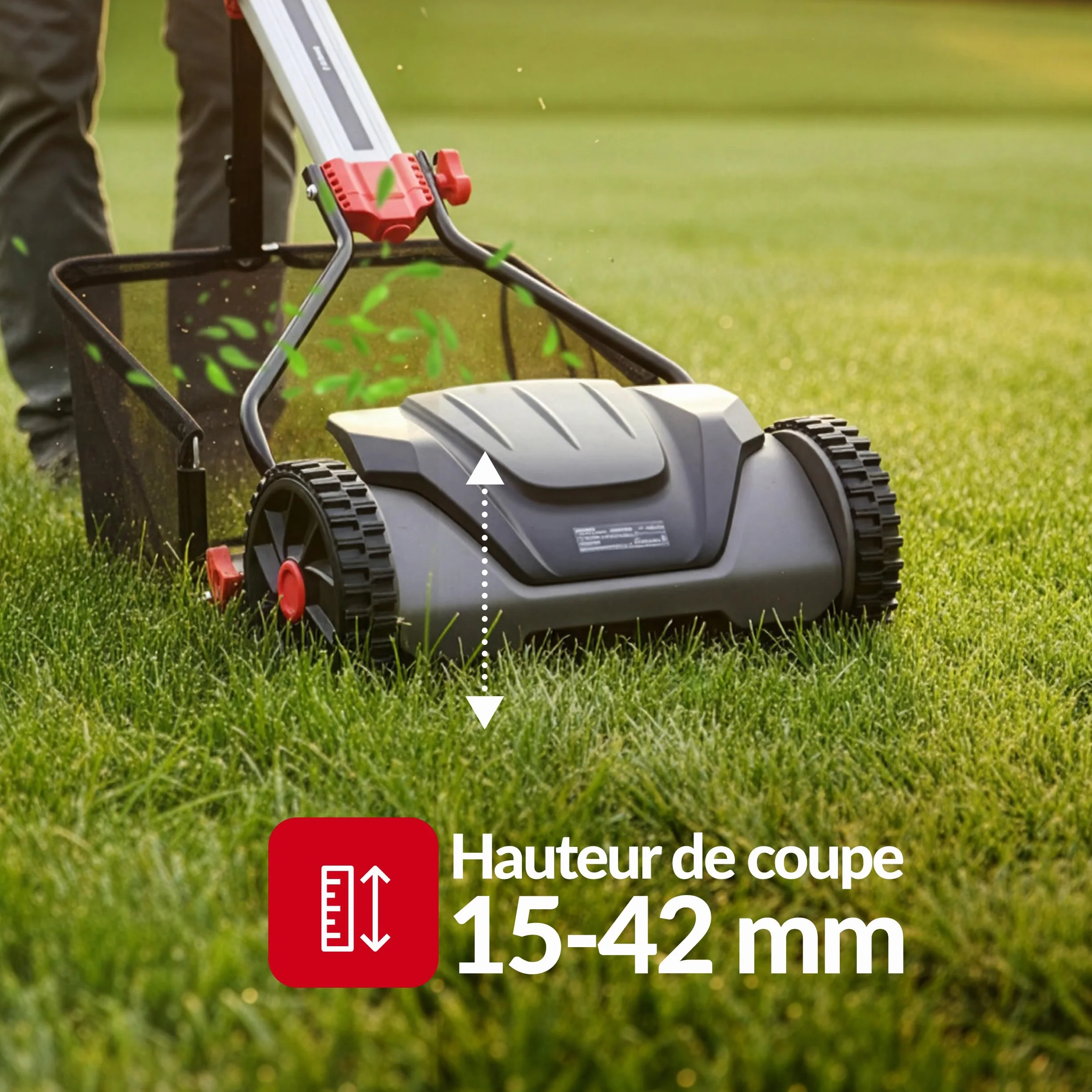LEHMANN Tondeuse Hélicoïdale 40 cm avec bac 30 L – Tondeuse Manuelle Mécanique 5 Lames, Hauteur de Coupe réglable 15-42 mm