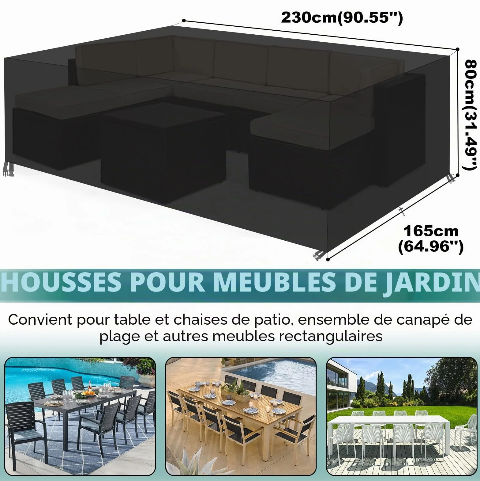 Housse pour meubles de jardin Oxford 600D imperméable anti-UV 230 x 165 x 80 cm