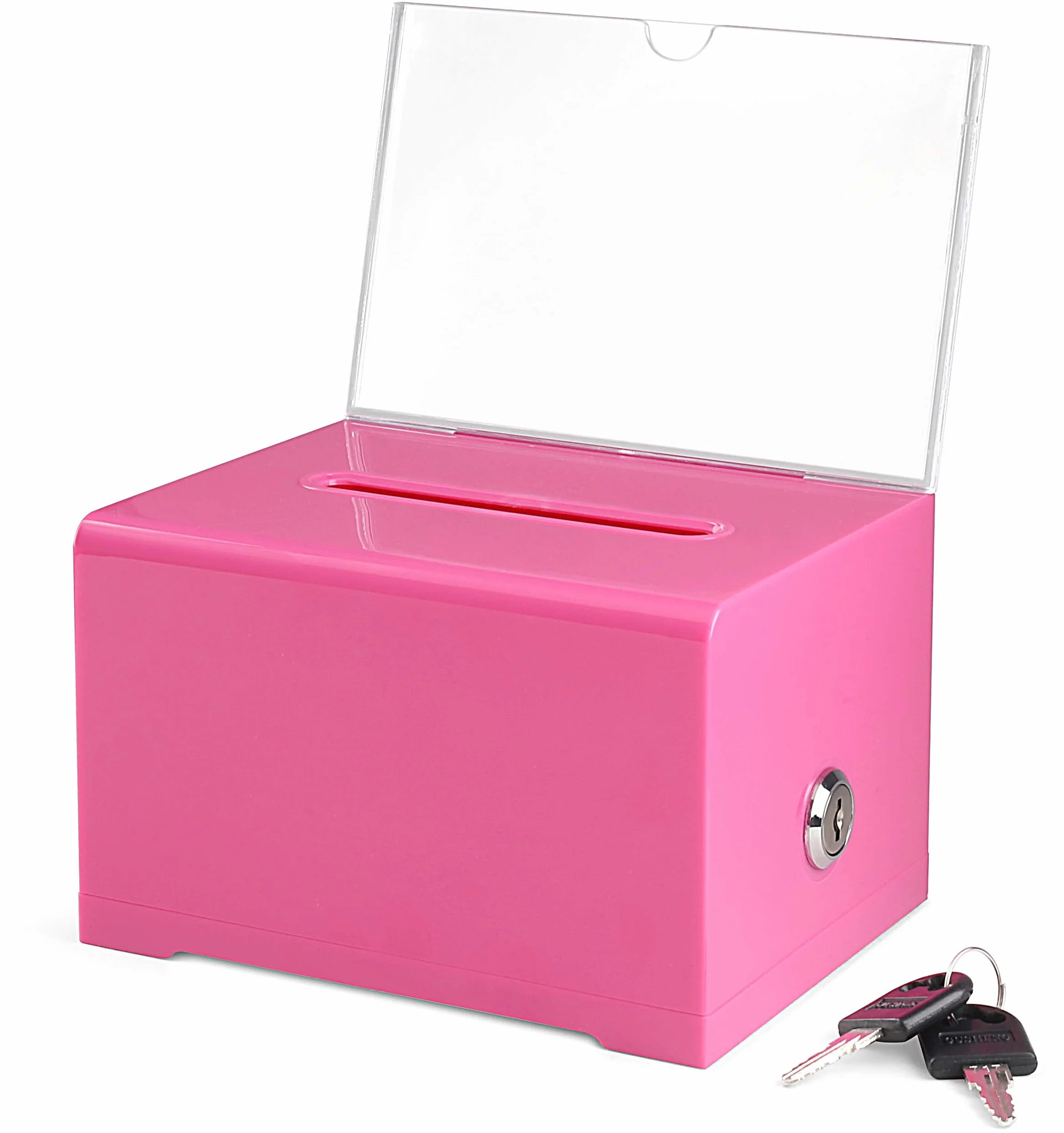 MCB Urne acrylique avec serrure pour dons et suggestions – Boîte sécurisée rose