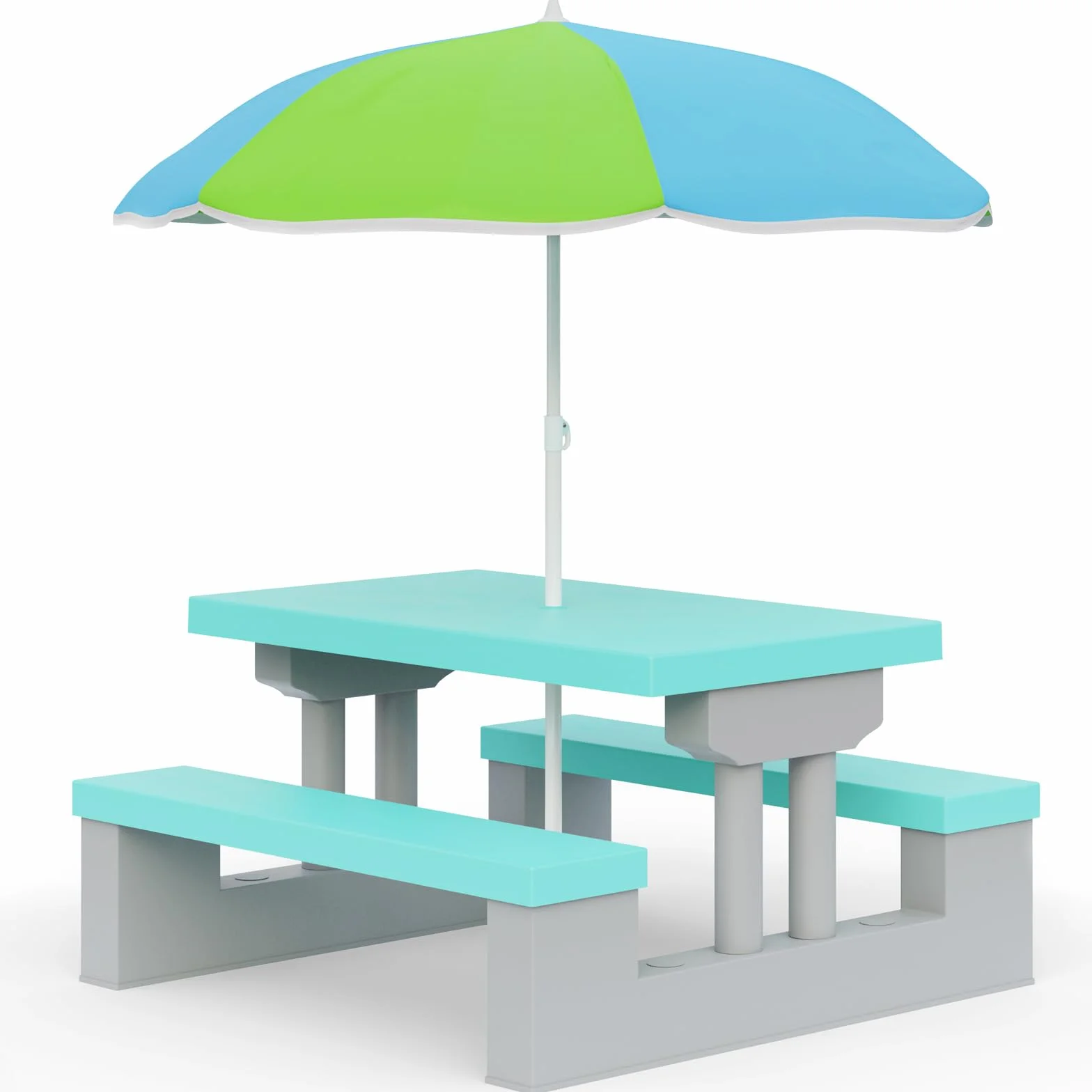 Spielwerk Salon de Jardin pour Enfants Vert Menthe Table Pique-Nique avec Banc et Parasol