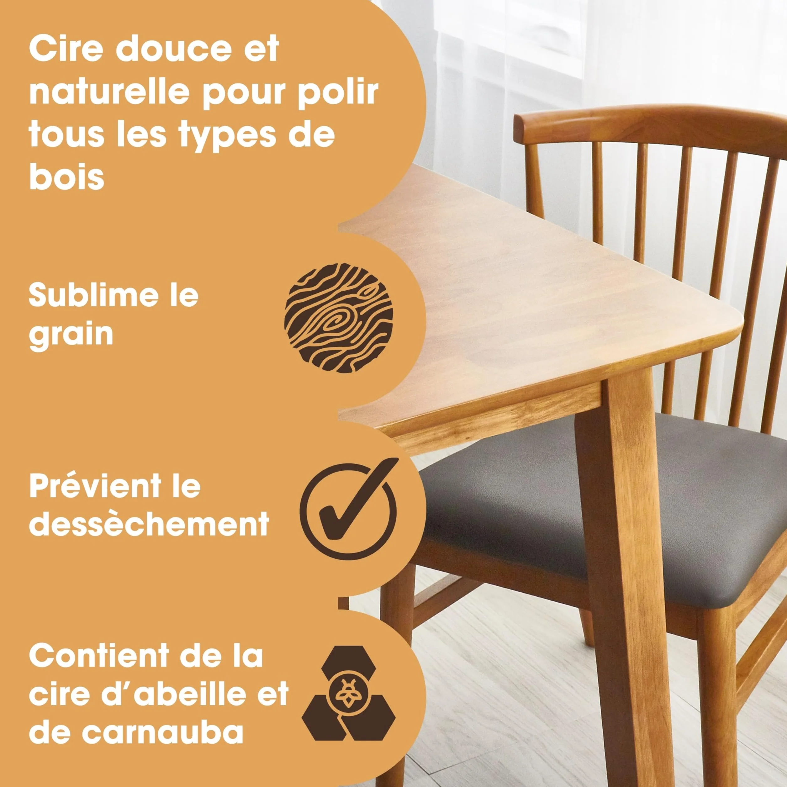 Cire Bois & Polish Furniture Clinic À l’Huile Essentielle d’Orange – Cire d’Abeille pour Bois Fini et Non Fini 250 ml