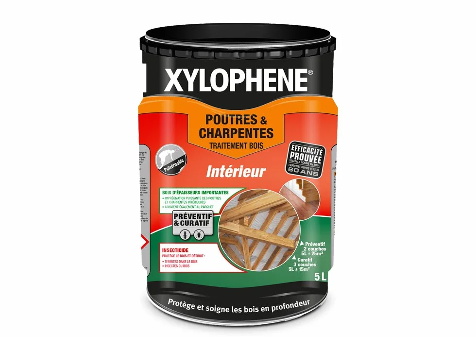 XYLOPHÈNE - Traitement Poutres & Charpentes - Anti Insectes - Traite les Bois de Charpente - Incolore - 5 l