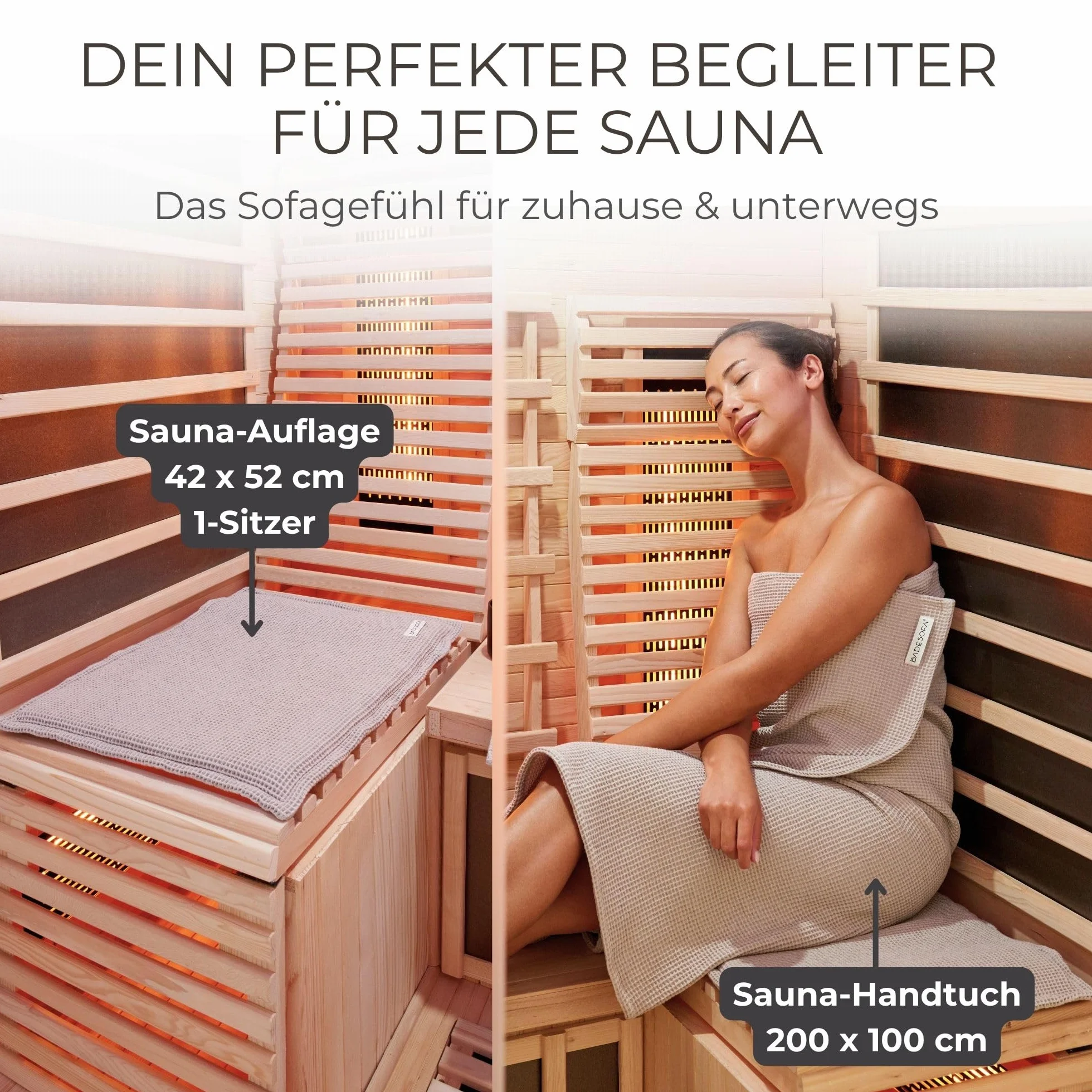 SAUNASOFA Ensemble de sauna avec coussin d'assise et serviette – Lavable, respirant, fabriqué à la main en Europe