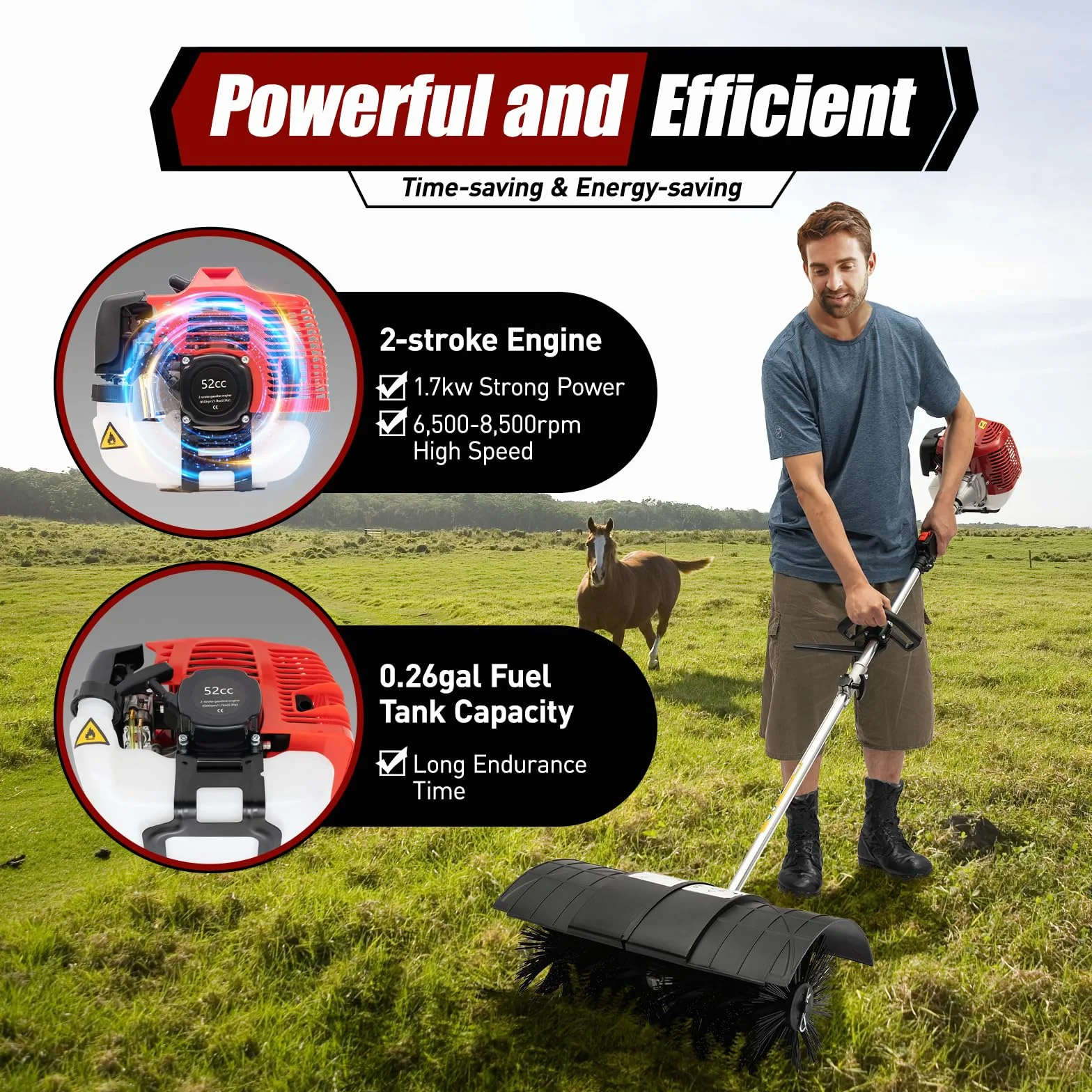Balayeuse à essence Fraise à neige 52 cm Moteur 2 temps 1,7 kW