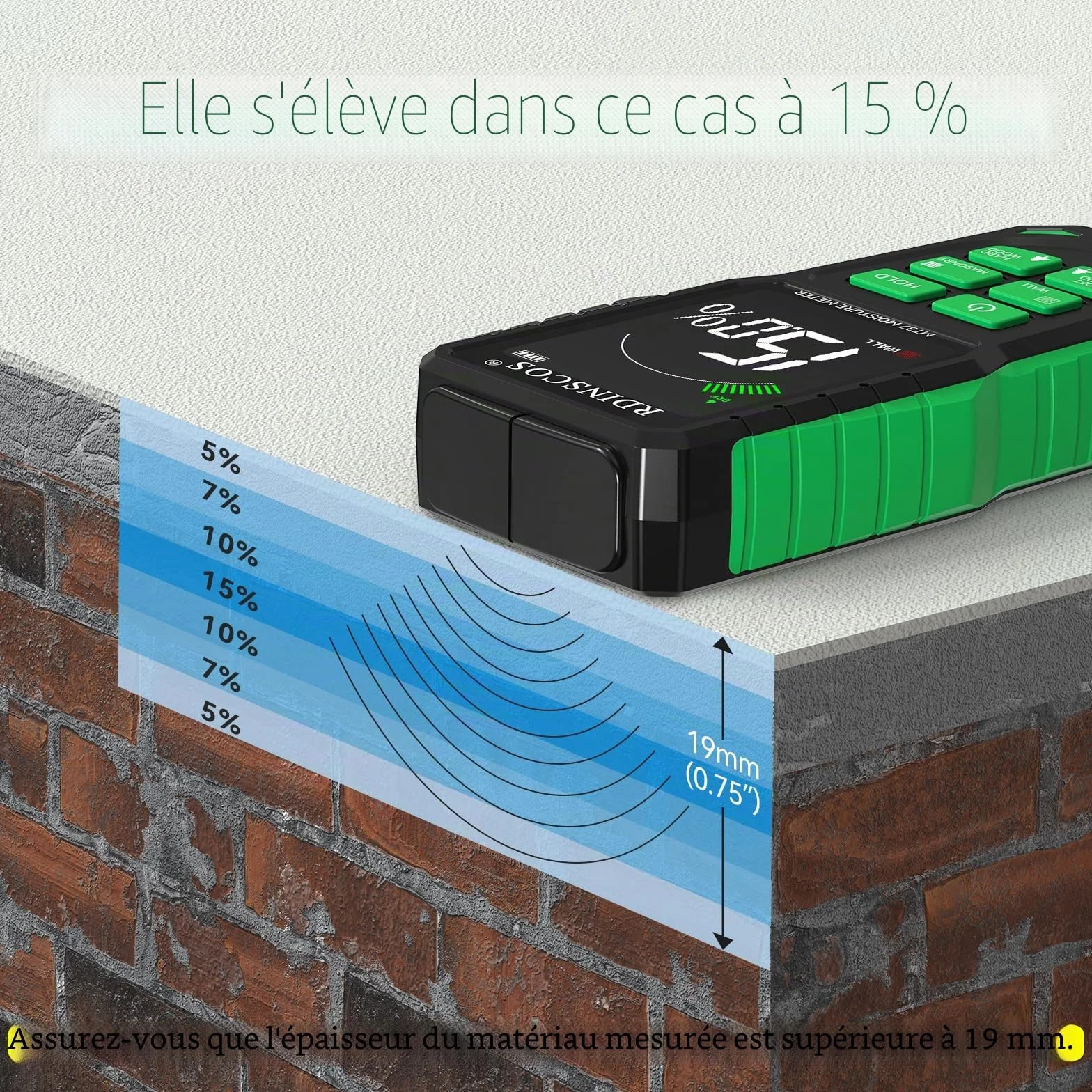 Testeur Humidité Non Destructif Rechargeable Détecteur Mur Humidimètre avec Alarme Automatique pour Béton Bois Maçonnerie