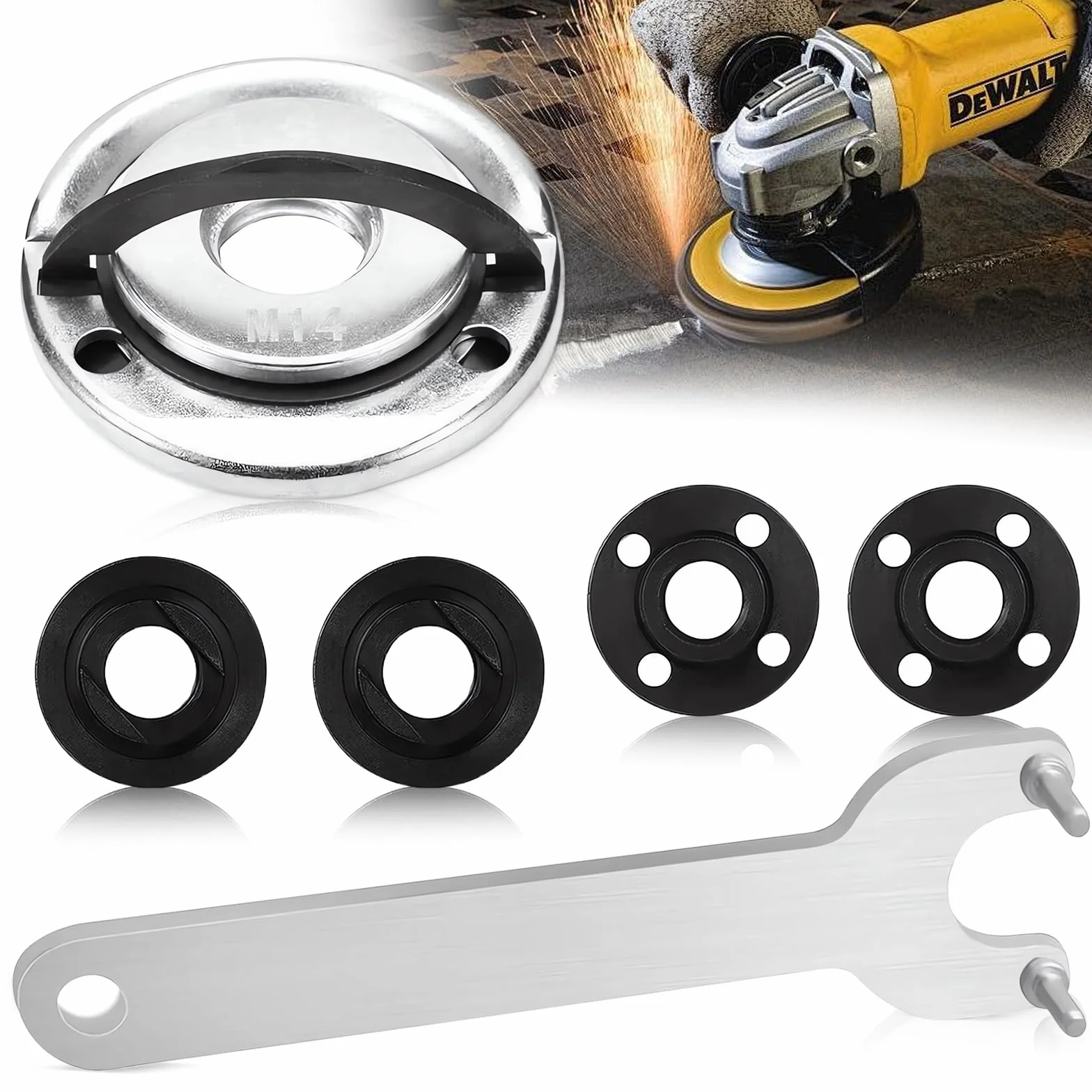 Lot de 6 accessoires pour meuleuse d'angle 125 mm, écrou de serrage rapide M14 avec clé Flex