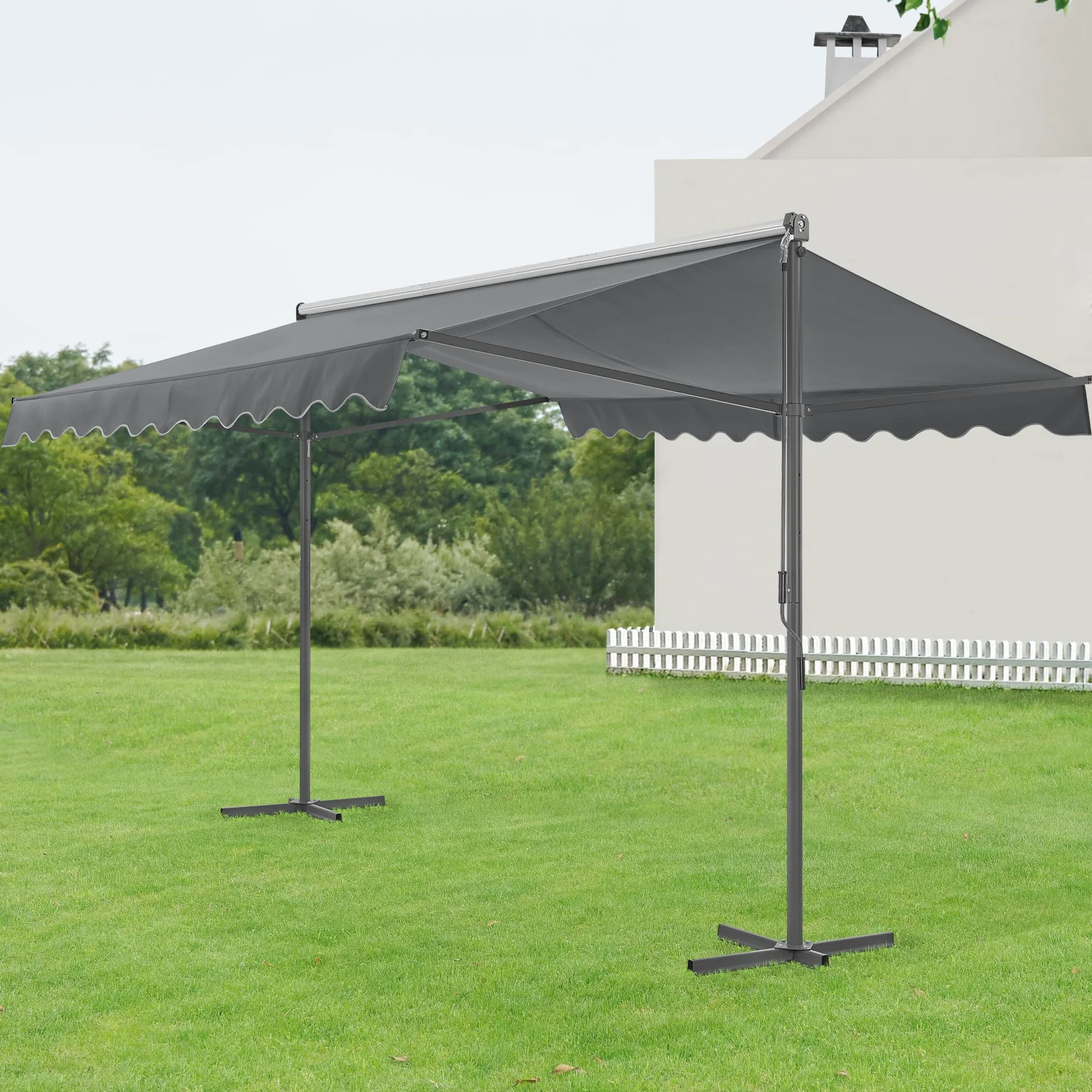 pro.tec Store Banne Autoportant Double Pente à Manivelle pour Terrasse et Jardin Polyester Revêtement PU Aluminium Acier Laqué 500 x 300 x 260 cm Gris Foncé