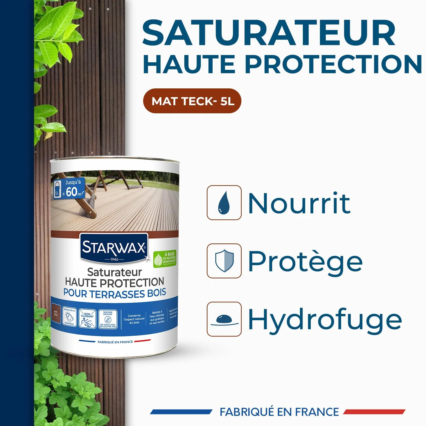 STARWAX Saturateur Haute Protection Teck 5L pour Bois Extérieurs