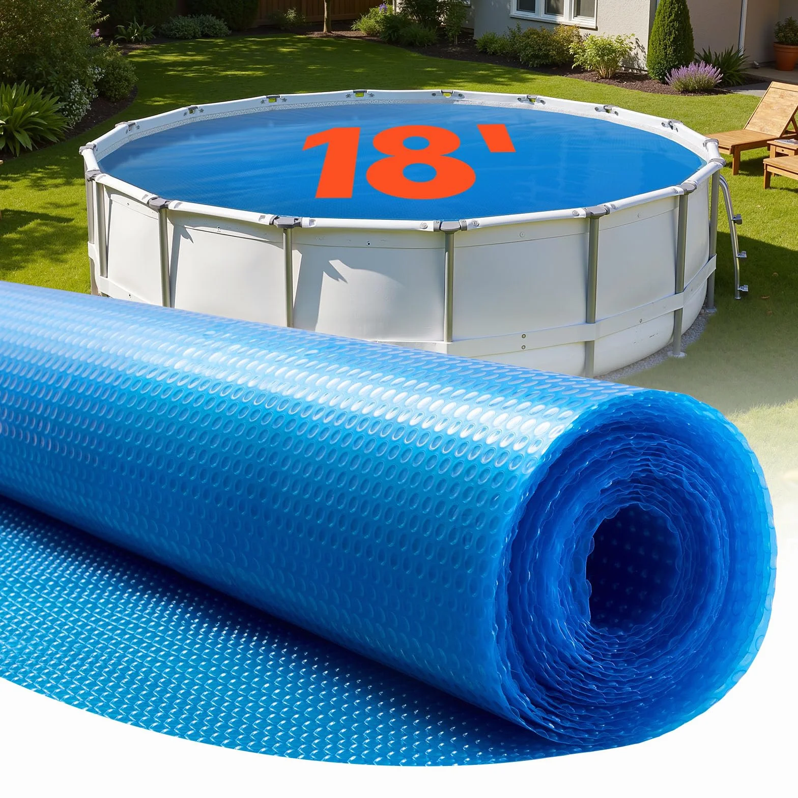 VEVOR Bâche Solaire Piscine Ronde 5,5 m Couverture à Bulles 0,4 mm PE Absorption Chaleur Jour Nuit Hors Sol Creusées Bleu