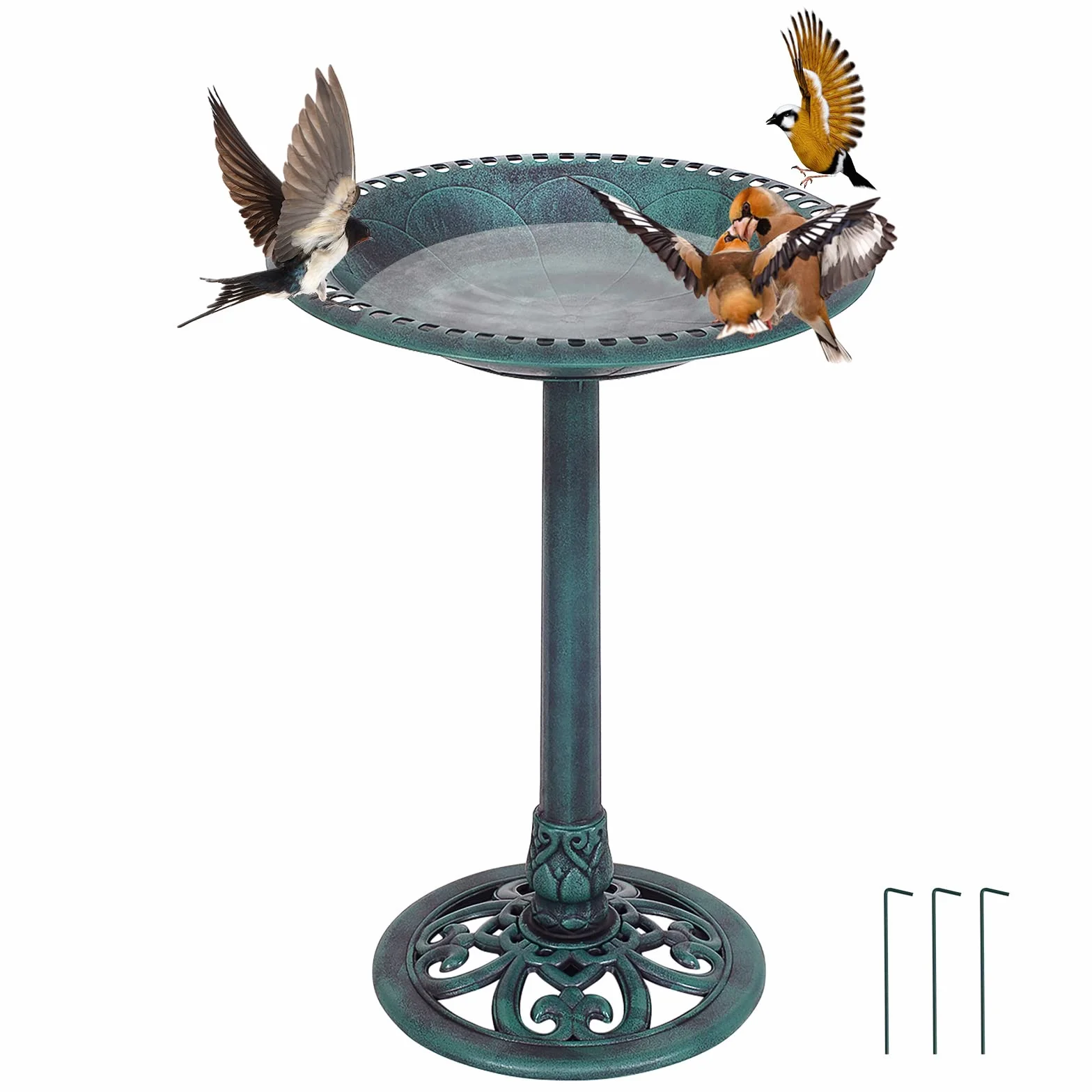 COSTWAY Abreuvoir Oiseaux Extérieur Plateau Dia.50 cm, Mangeoire Oiseaux Hauteur 72CM, Bain d'oiseaux sur Pied, Design Antique (Bronze Vert)