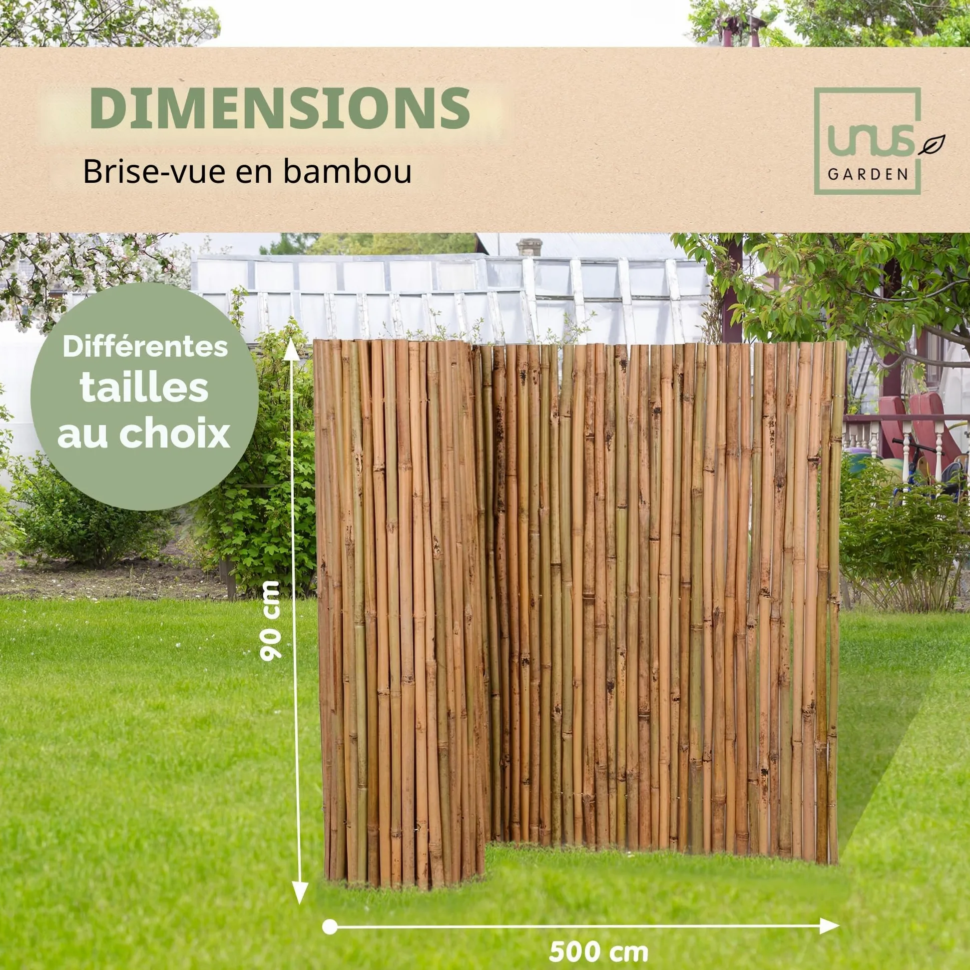 Brise-vue en bambou UNUS Différentes tailles disponibles Clôture pour terrasse, balcon et jardin Coupe-vent