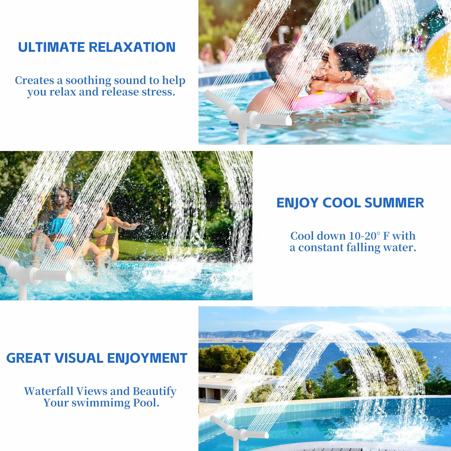 Fontaine de Piscine Cascade à Double Jet 2 en 1, Accessoires de Piscine Hors Sol (Blanc)